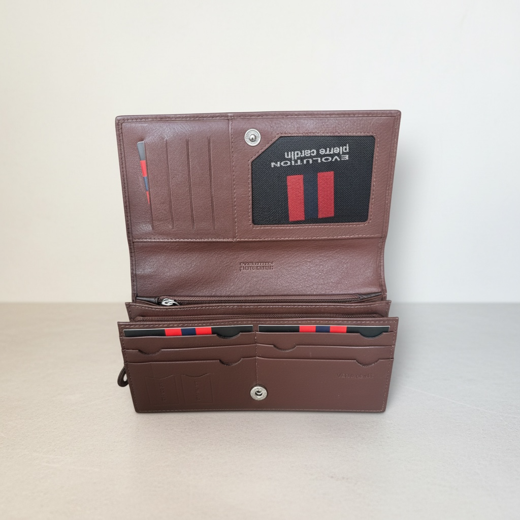 Brown Leather Accordion Long Wallet