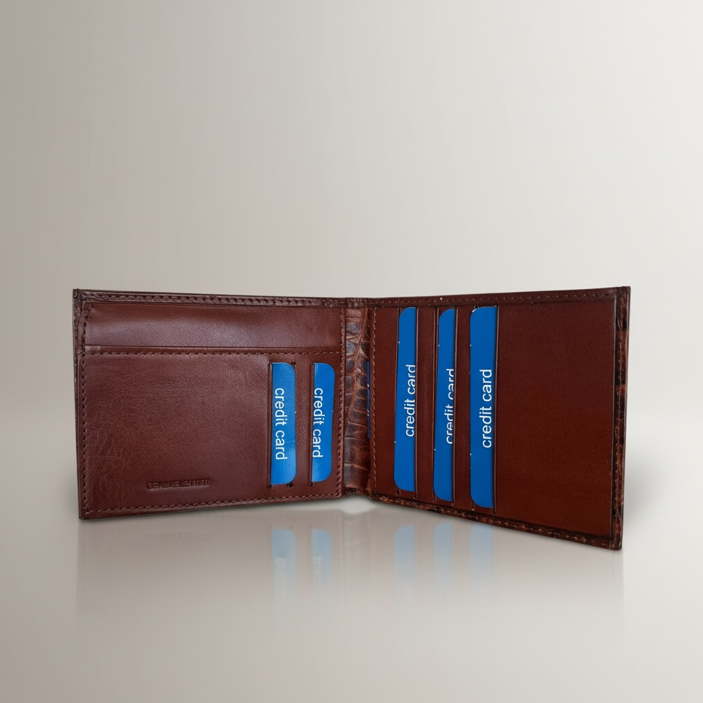 Brown Crocodile Leather Multi Card Bifold Wallet