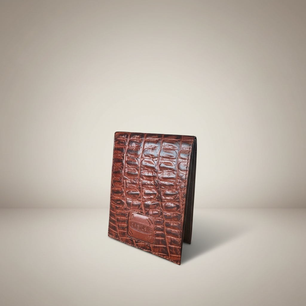 Brown Crocodile Leather Multi Card Bifold Wallet