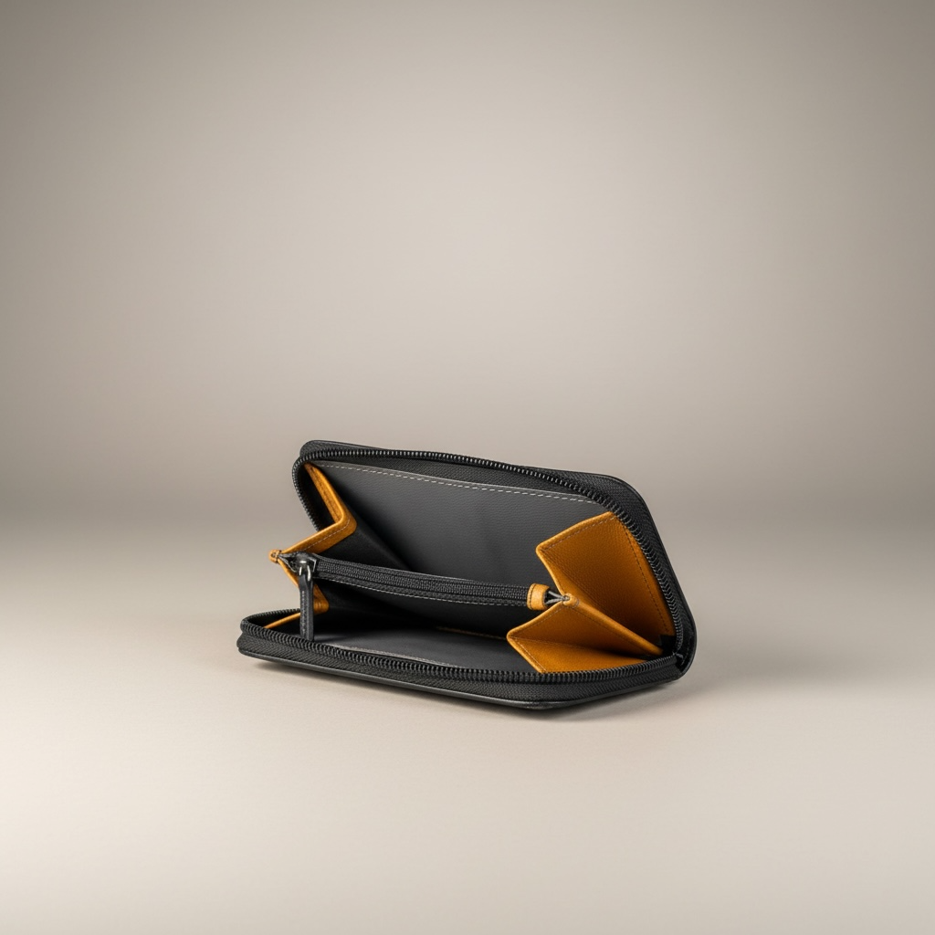 Black Leather Zip Around Wallet