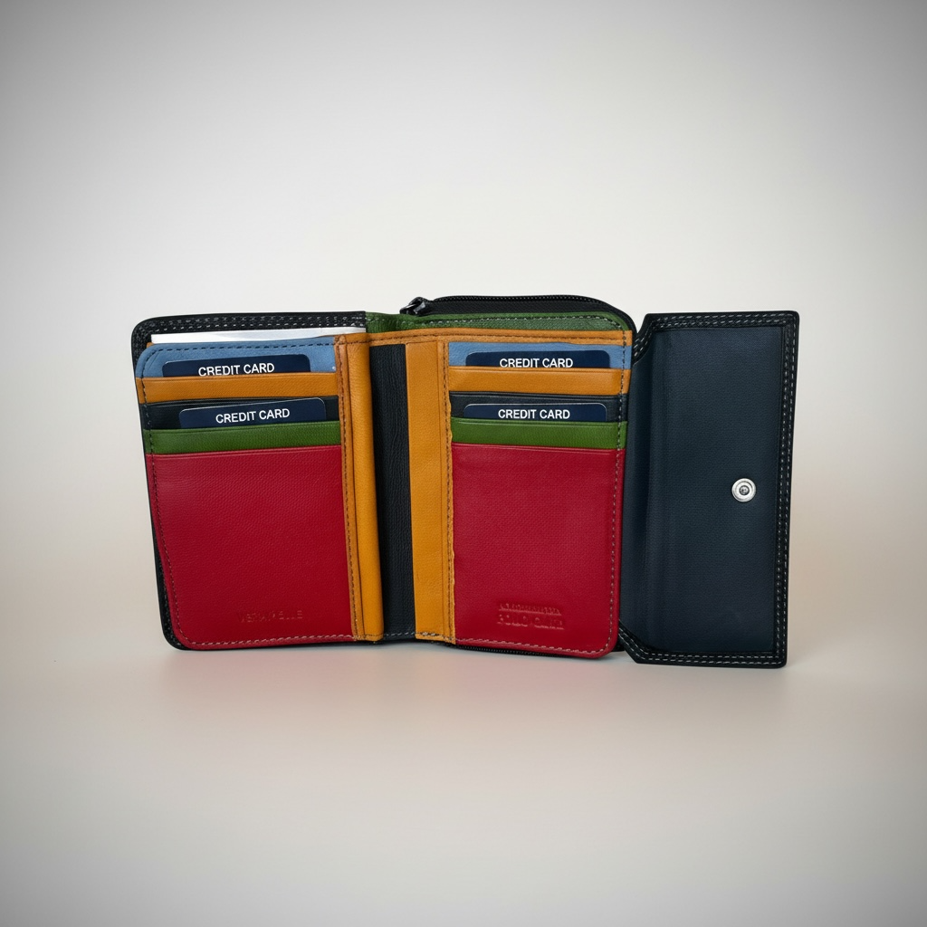 Black Leather Zip Around Wallet