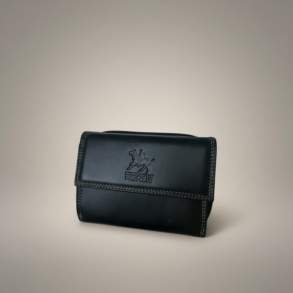 Black Leather Zip Around Wallet