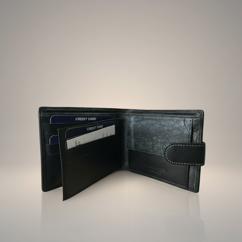 Black Smooth Leather Multi Card Bifold Wallet