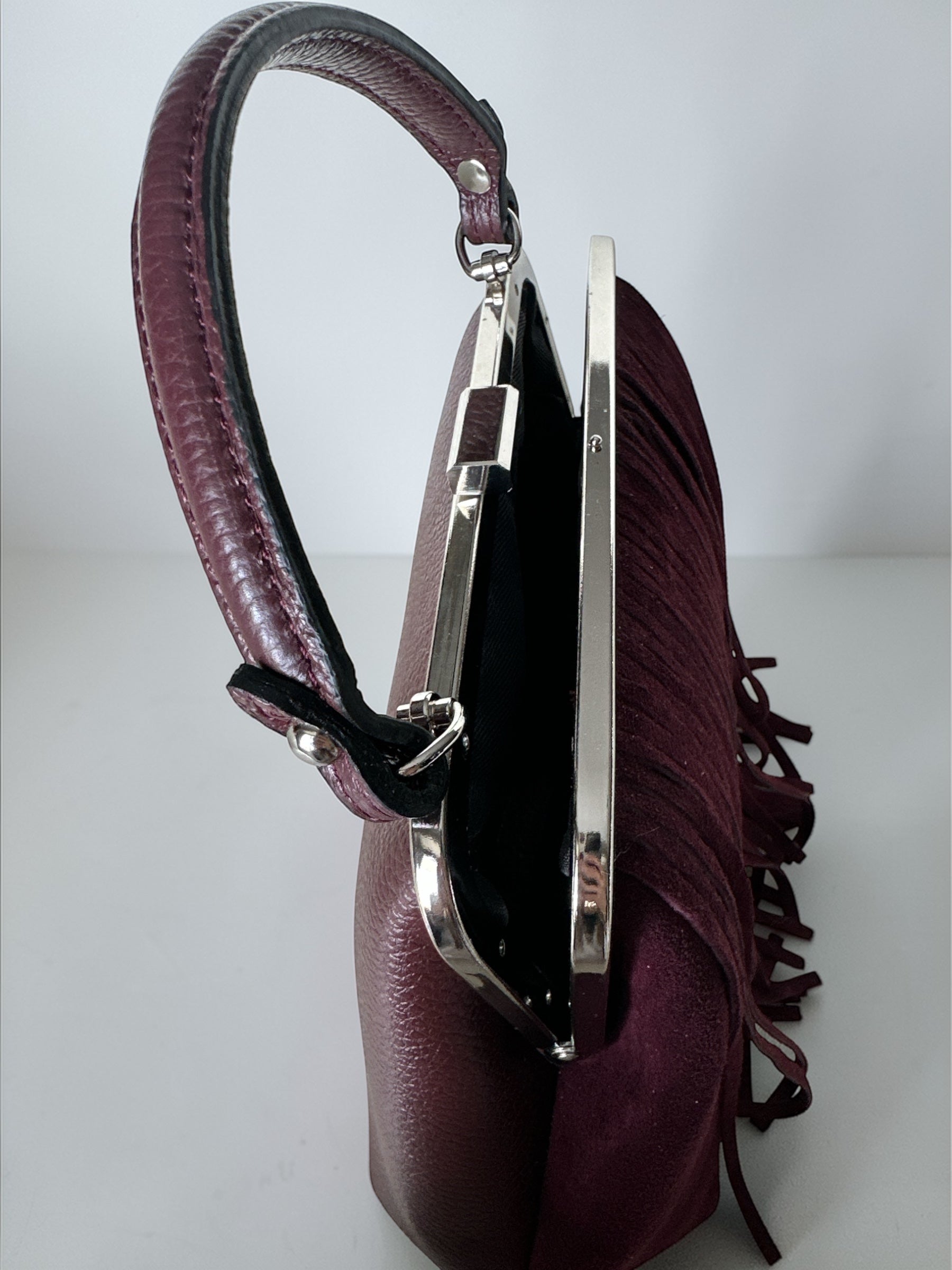 Burgundy Fringe Leather Handbag