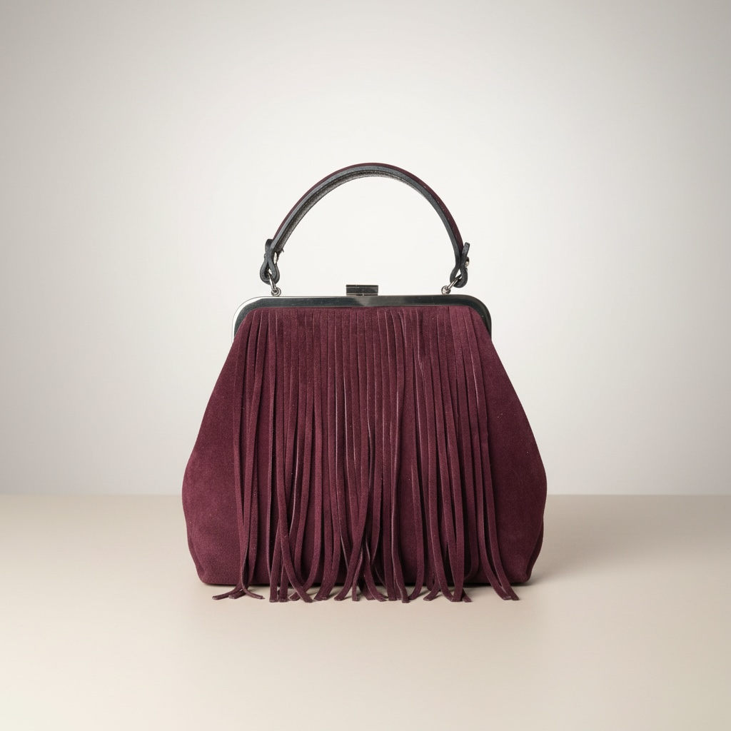 Burgundy Fringe Leather Handbag