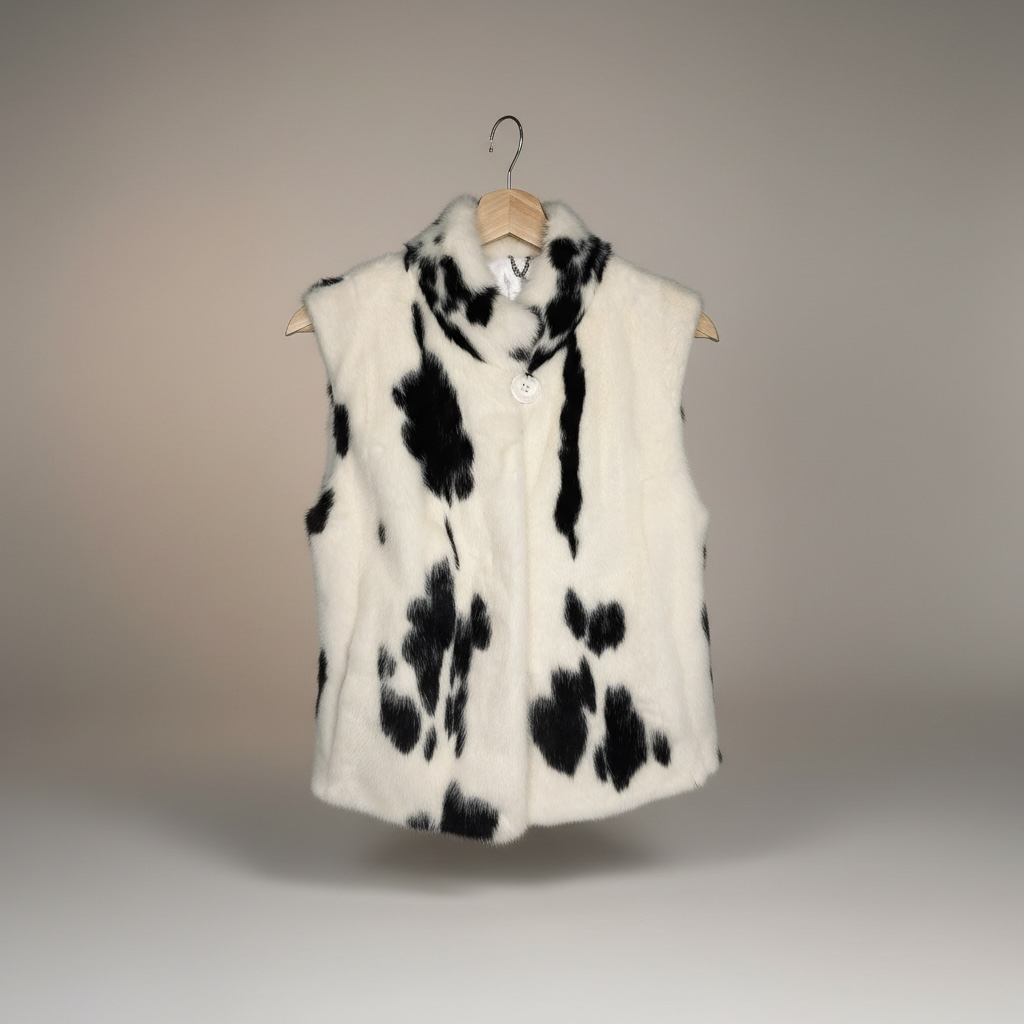White Black Mink Stamp Fur Vest
