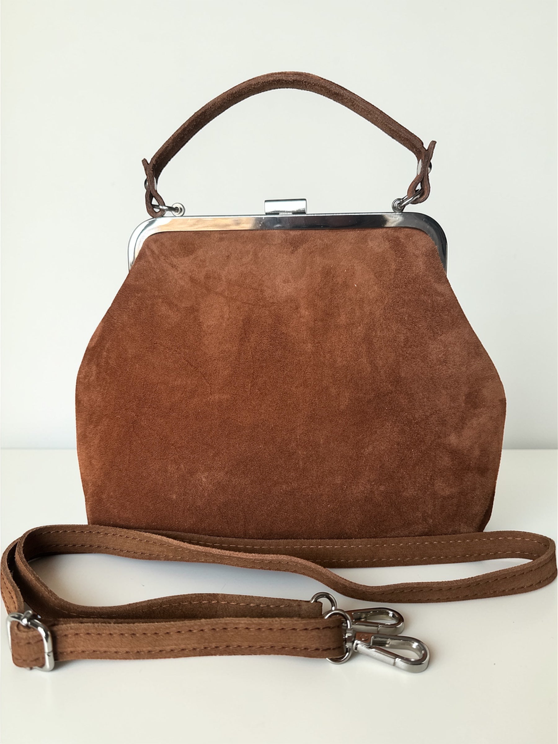 Brown Suede Fringe Clutch