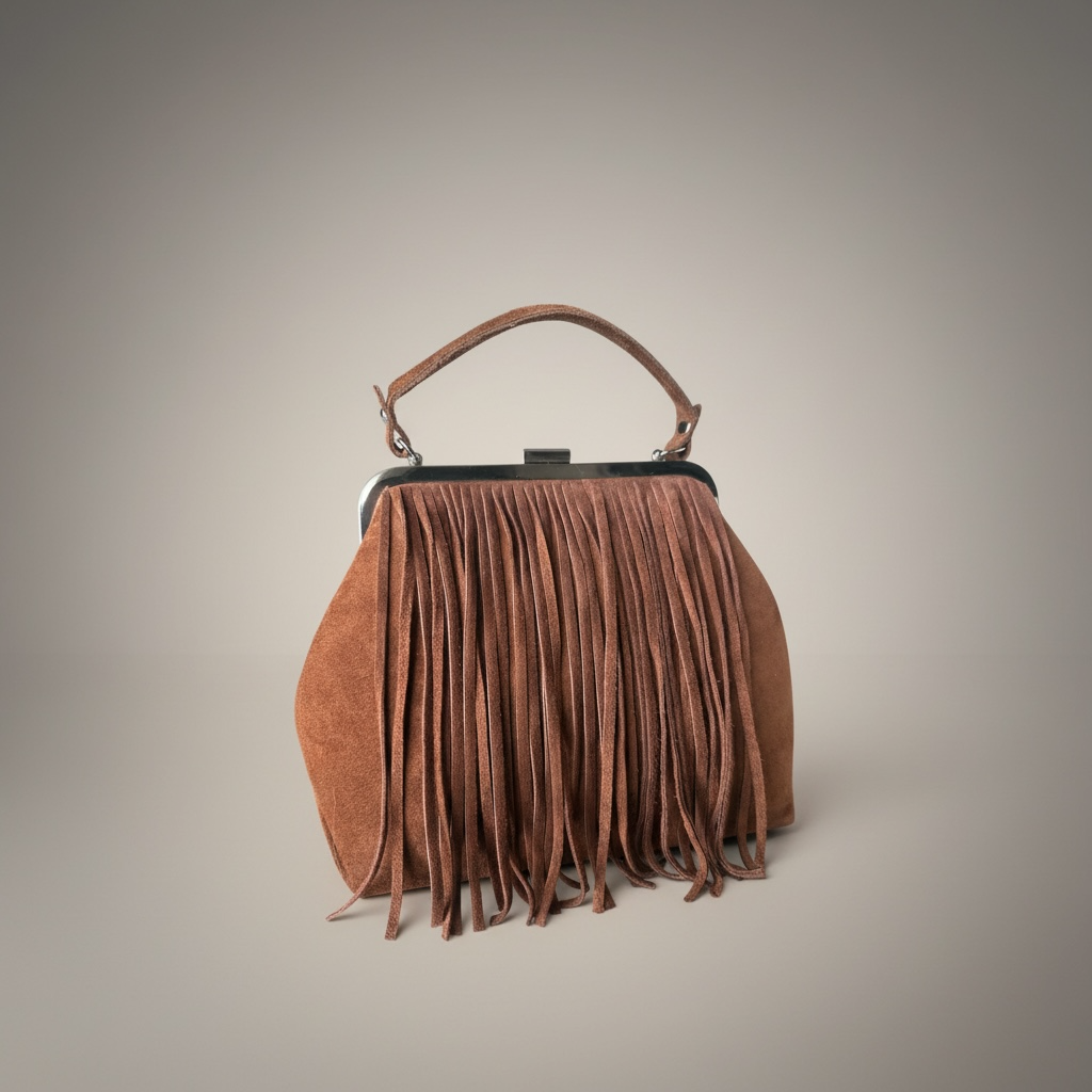 Brown Suede Fringe Clutch