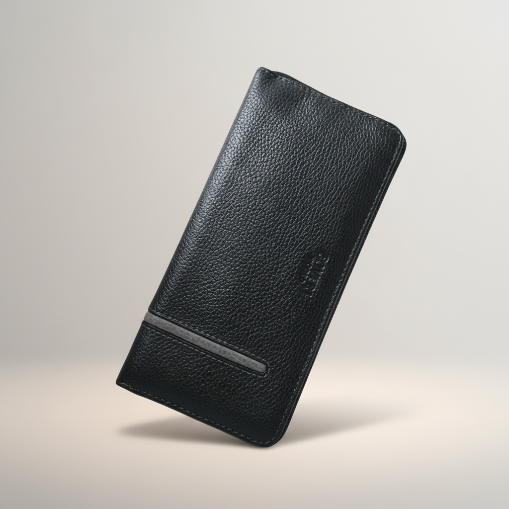 Grey Leather Zip Around Wallet