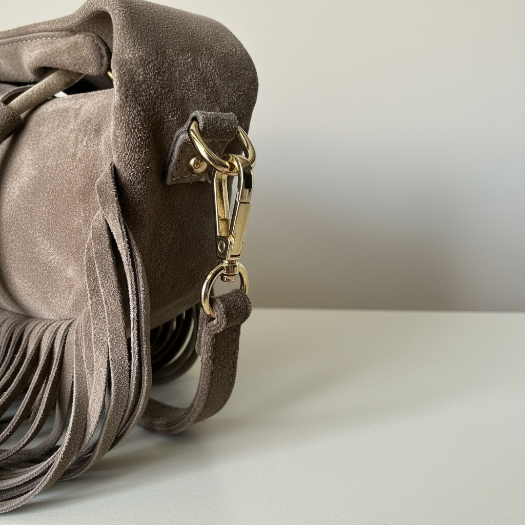 Grey Suede Fringe Shoulder Bag