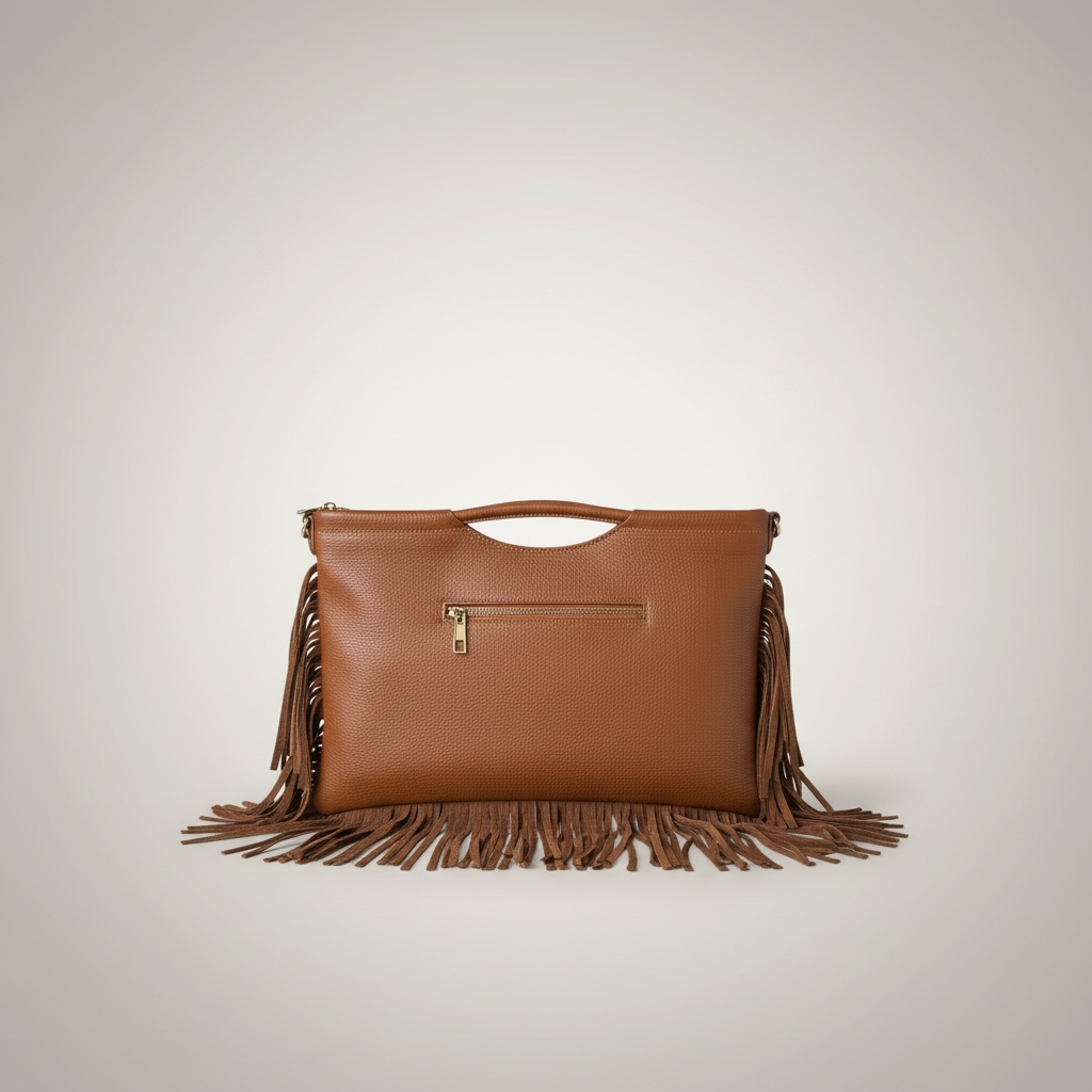 Tan Fringe Leather Clutch