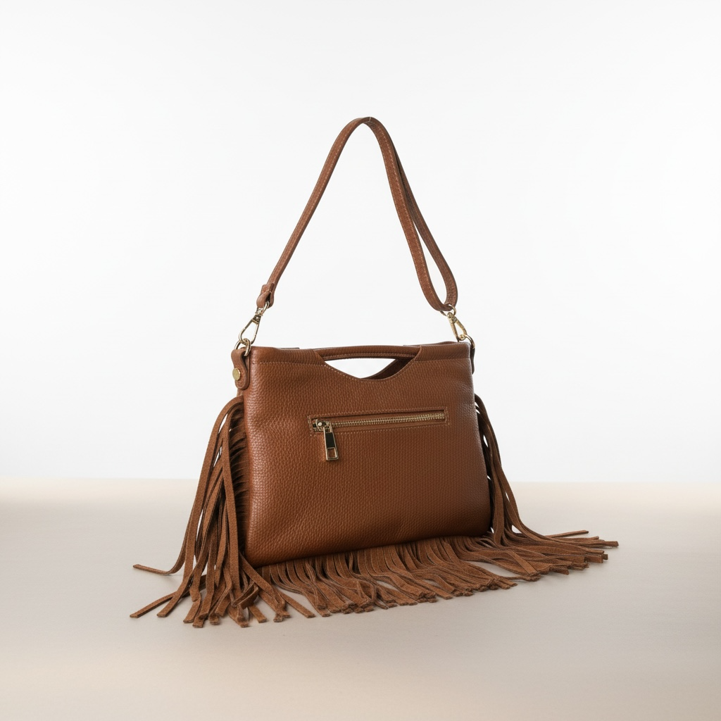 Tan Fringe Leather Clutch