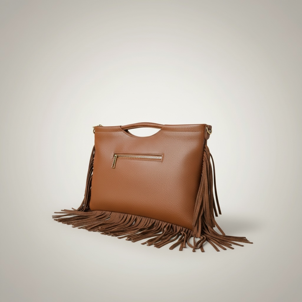 Tan Fringe Leather Clutch
