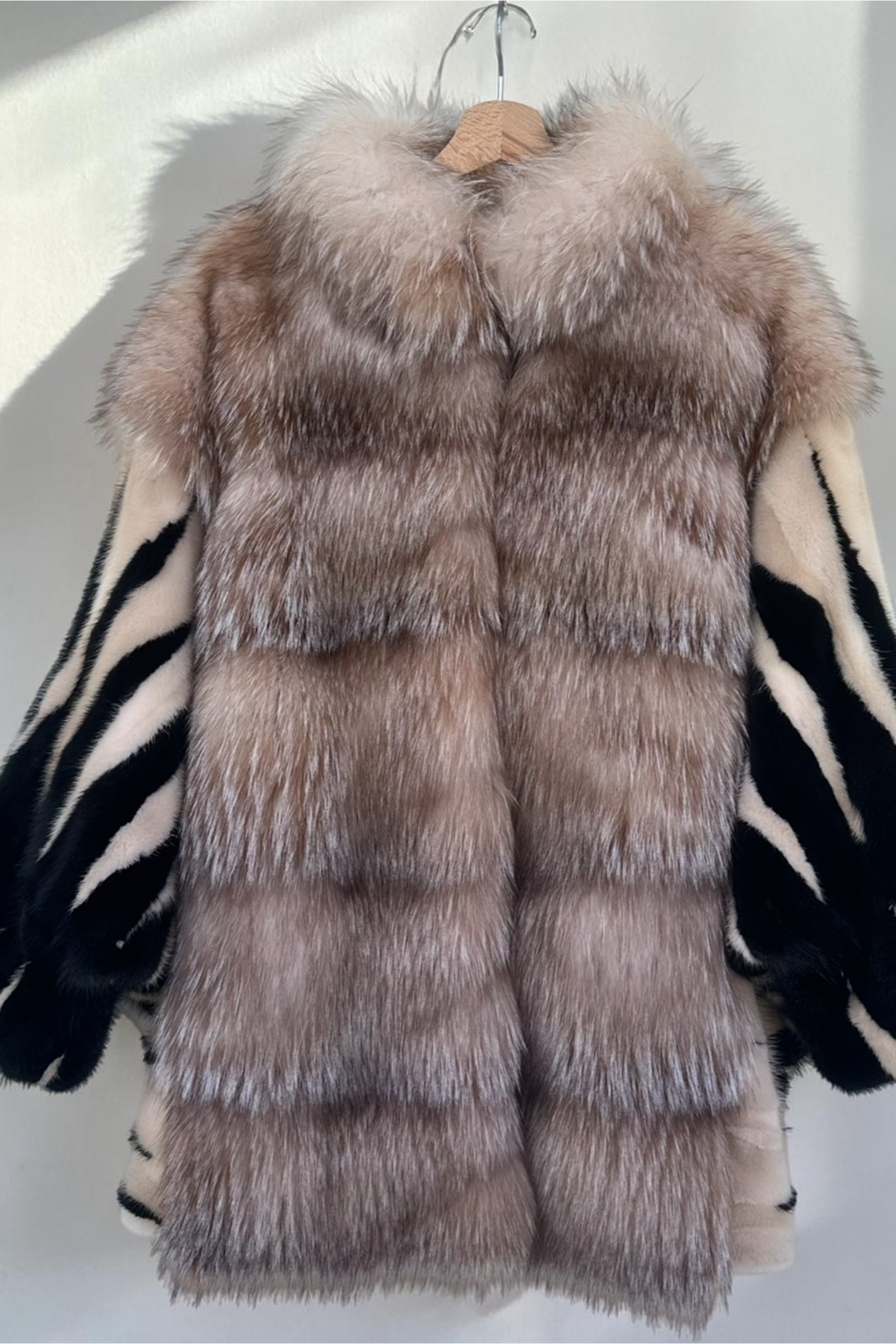 Beige And Zebra Pattern Mink Pieces Jacket