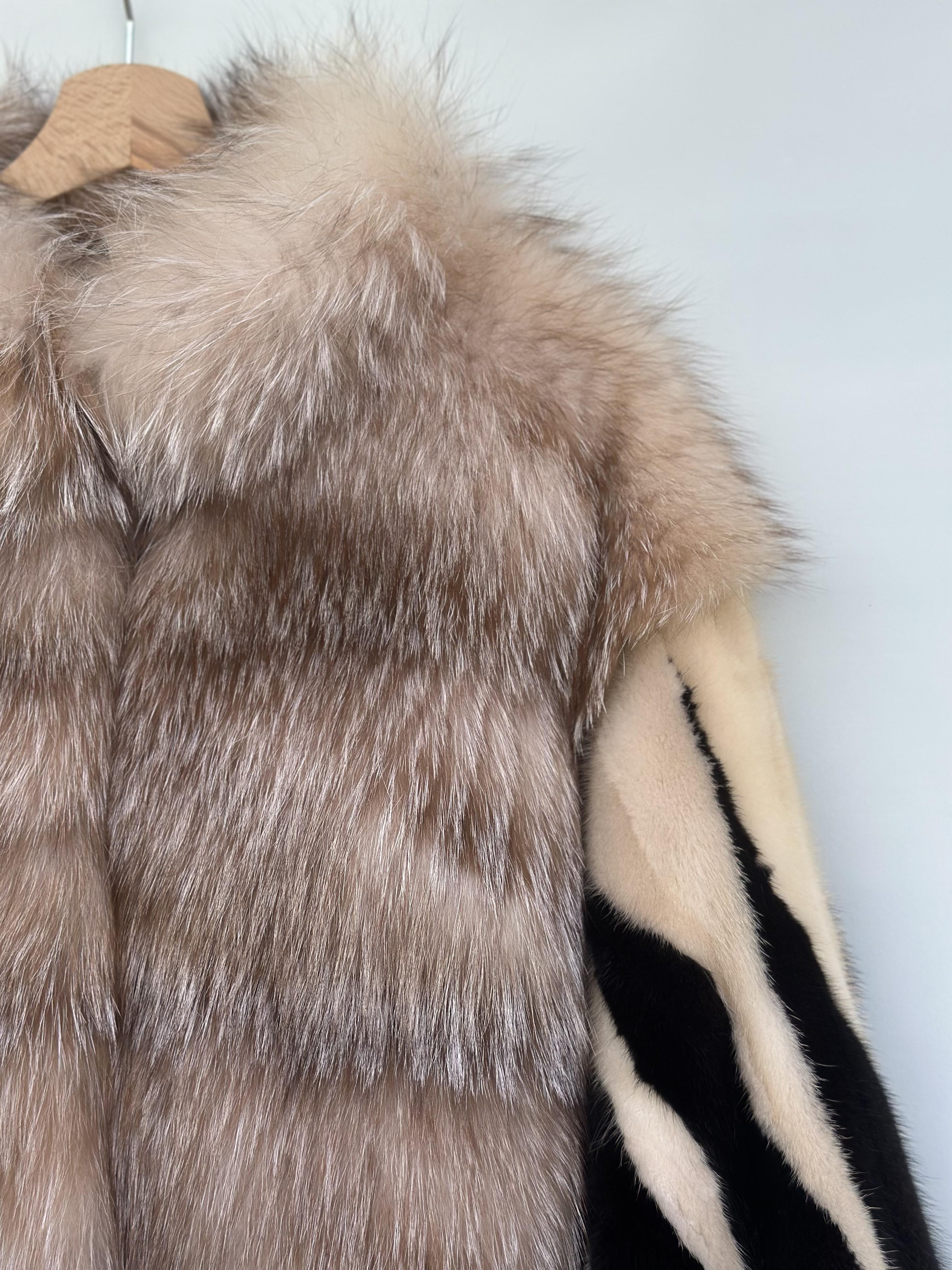 Beige And Zebra Pattern Mink Pieces Jacket