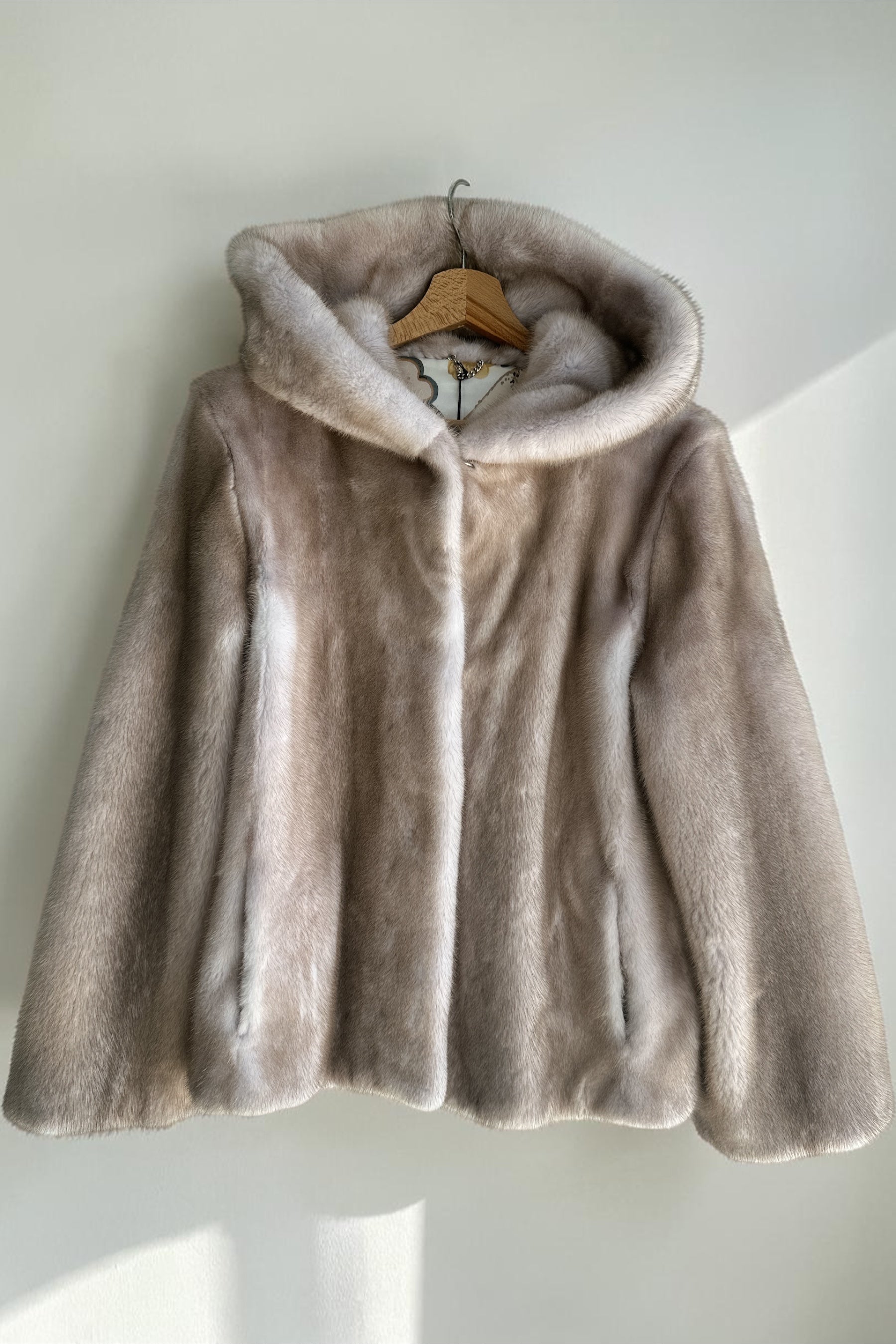 Beige Mink Jacket With Hood