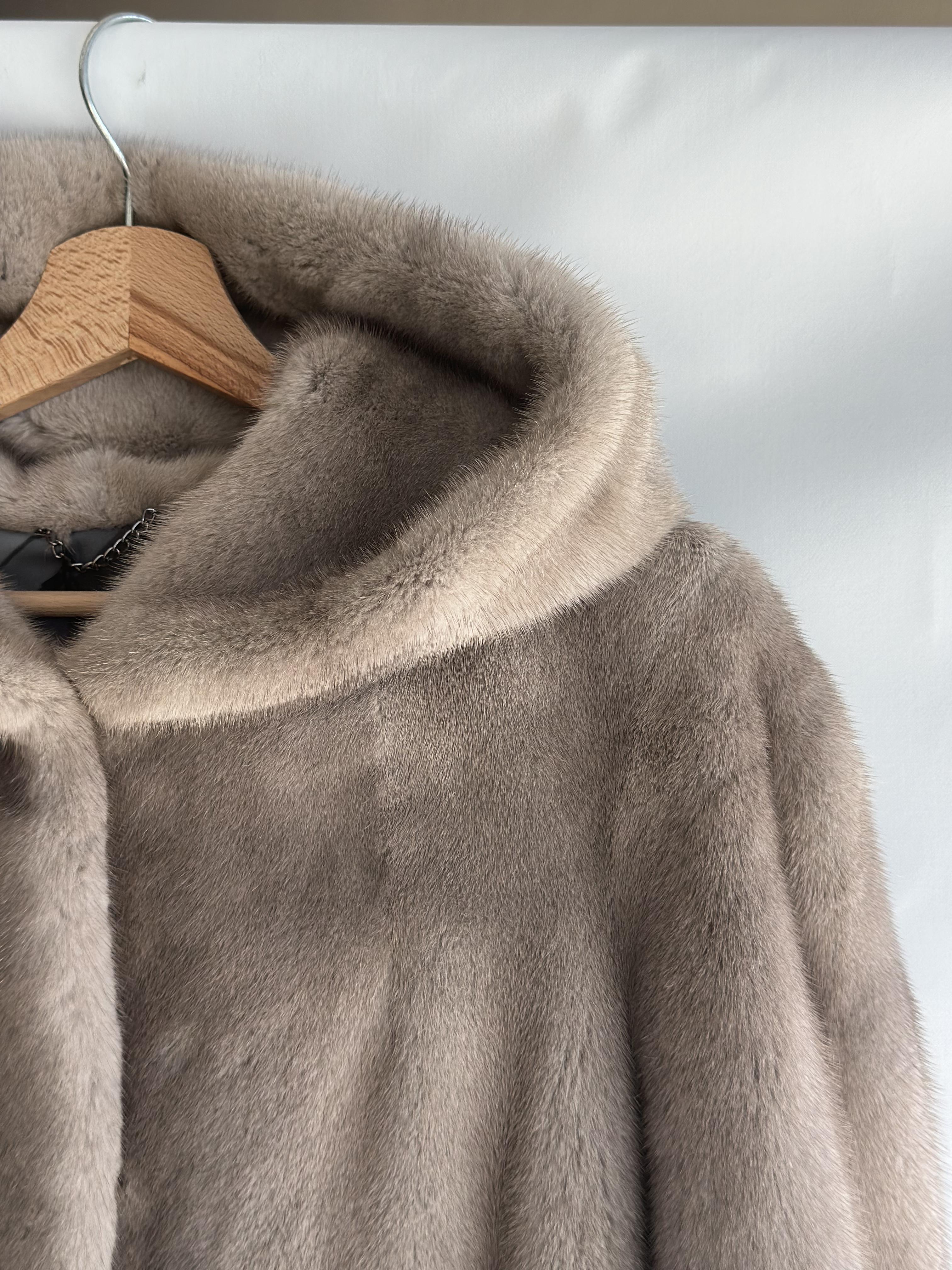 Beige Mink Jacket With Hood