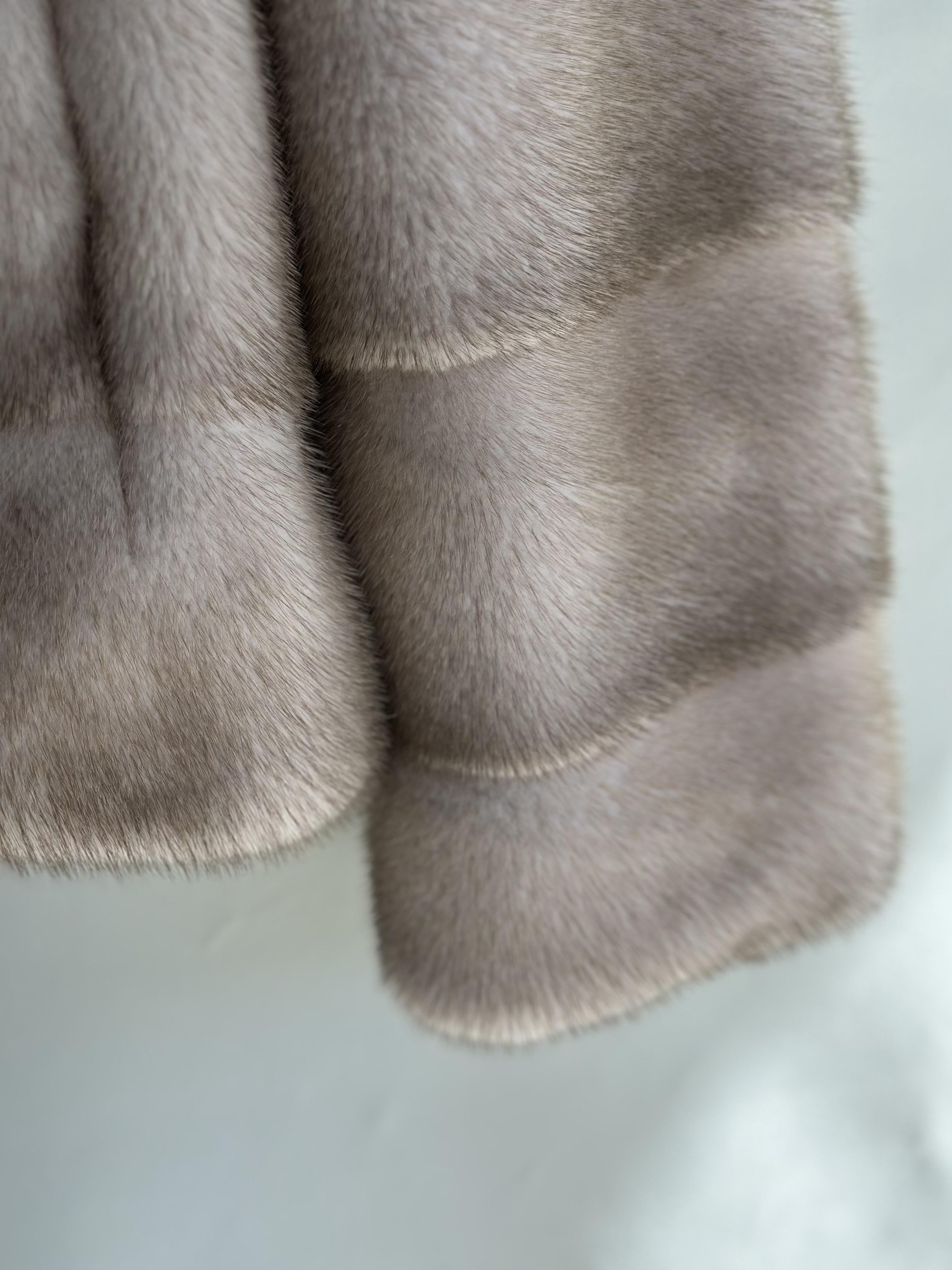 Beige Mink Short Jacket With Horizontal Cut