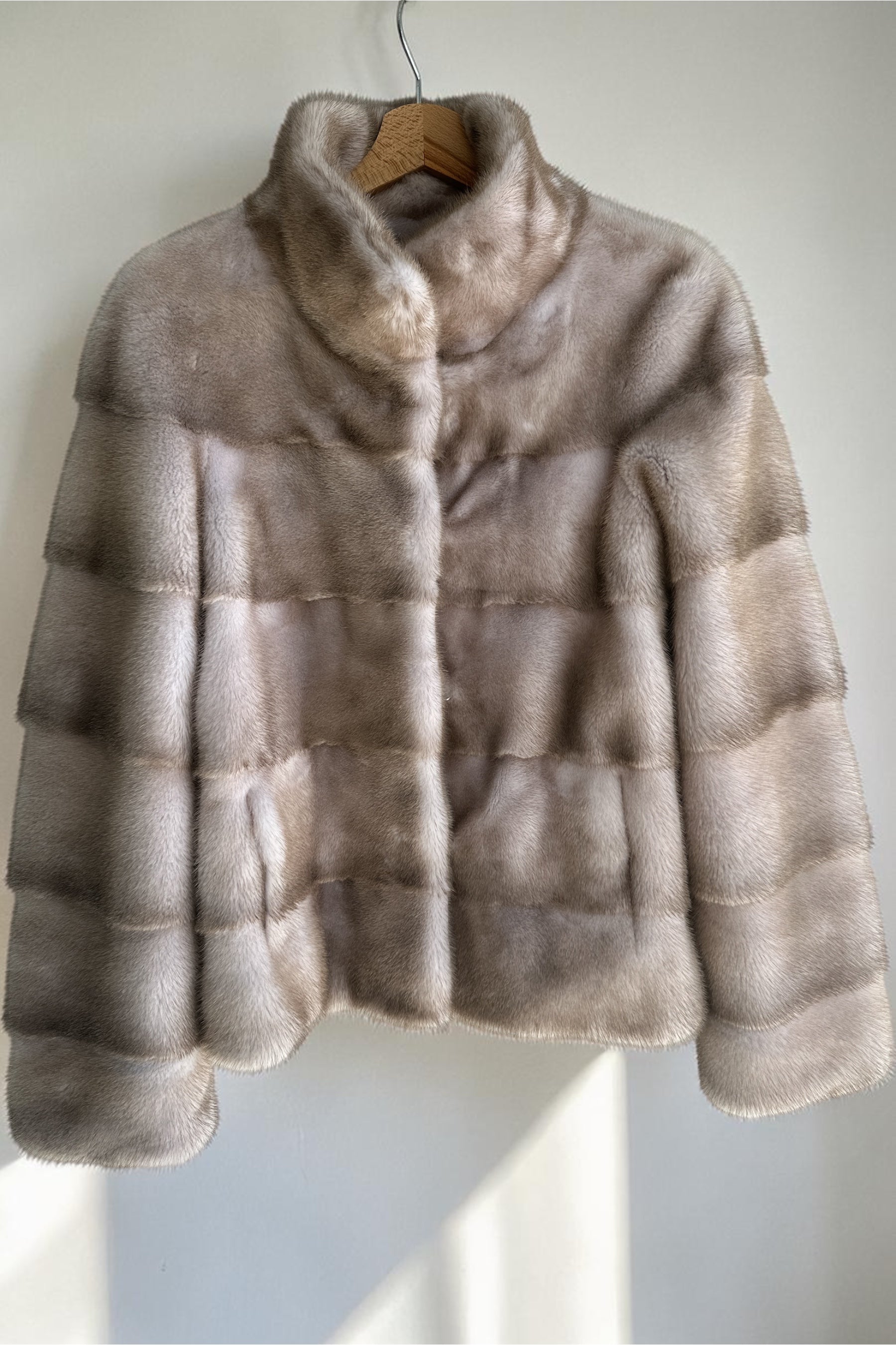 Beige Mink Short Jacket With Horizontal Cut