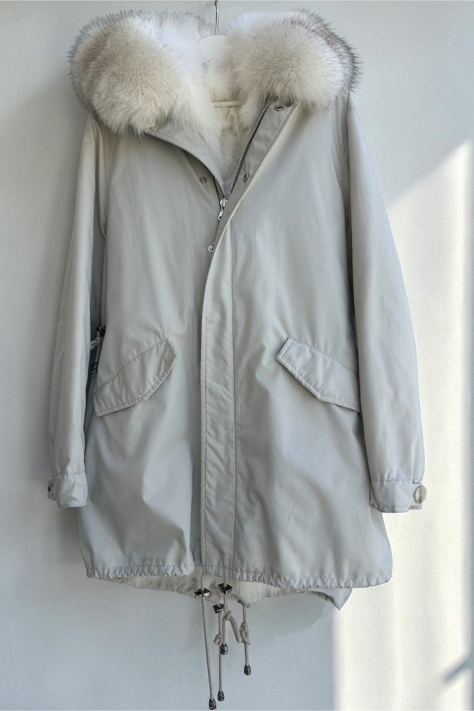 Beige Parka with Fox Collar and Fox Lining