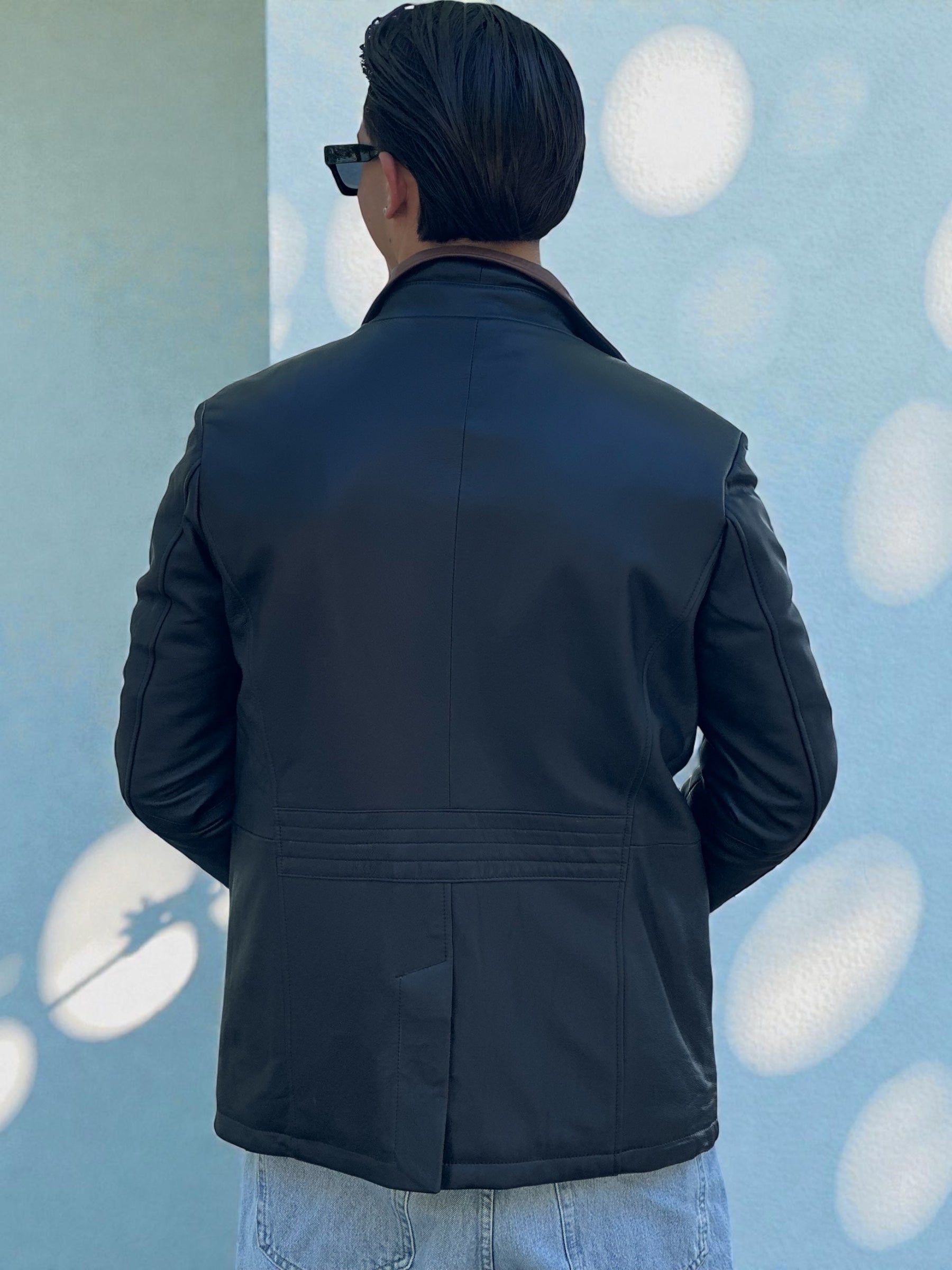 Navy Blue And Brown Two-Tone Leather Jacket