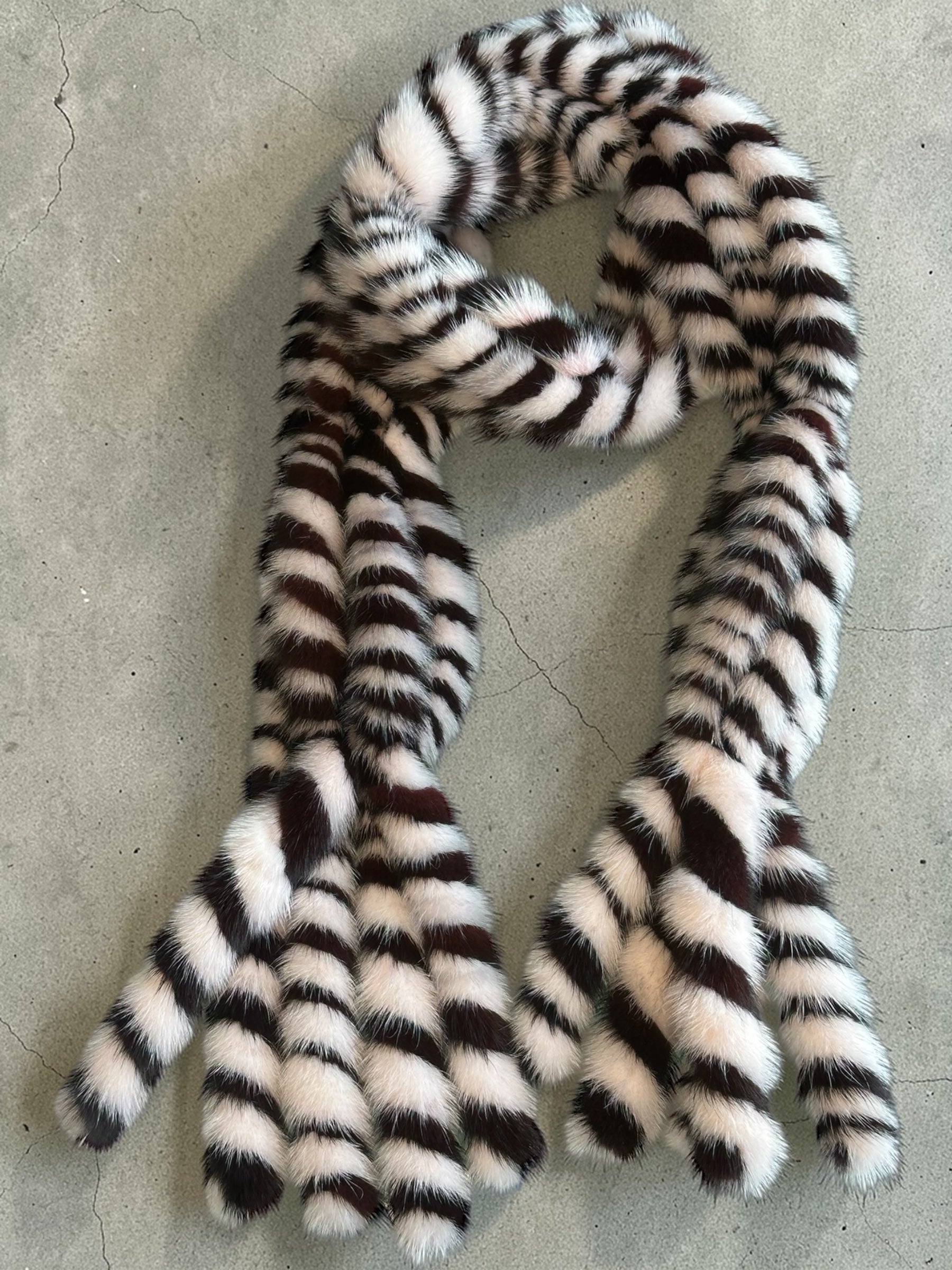 Black and White Striped Mink Scarf