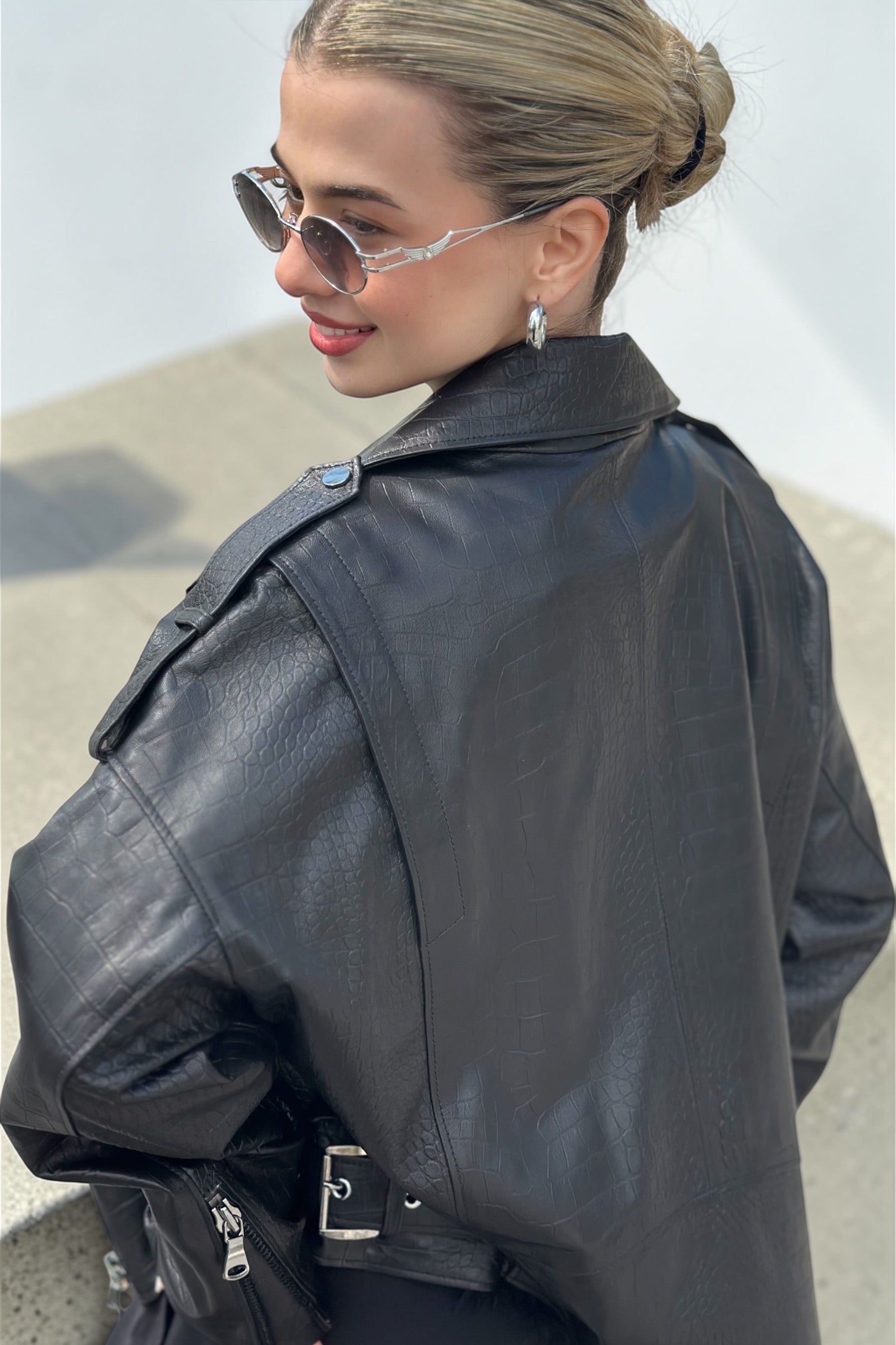 Black Crocodile Leather Jacket