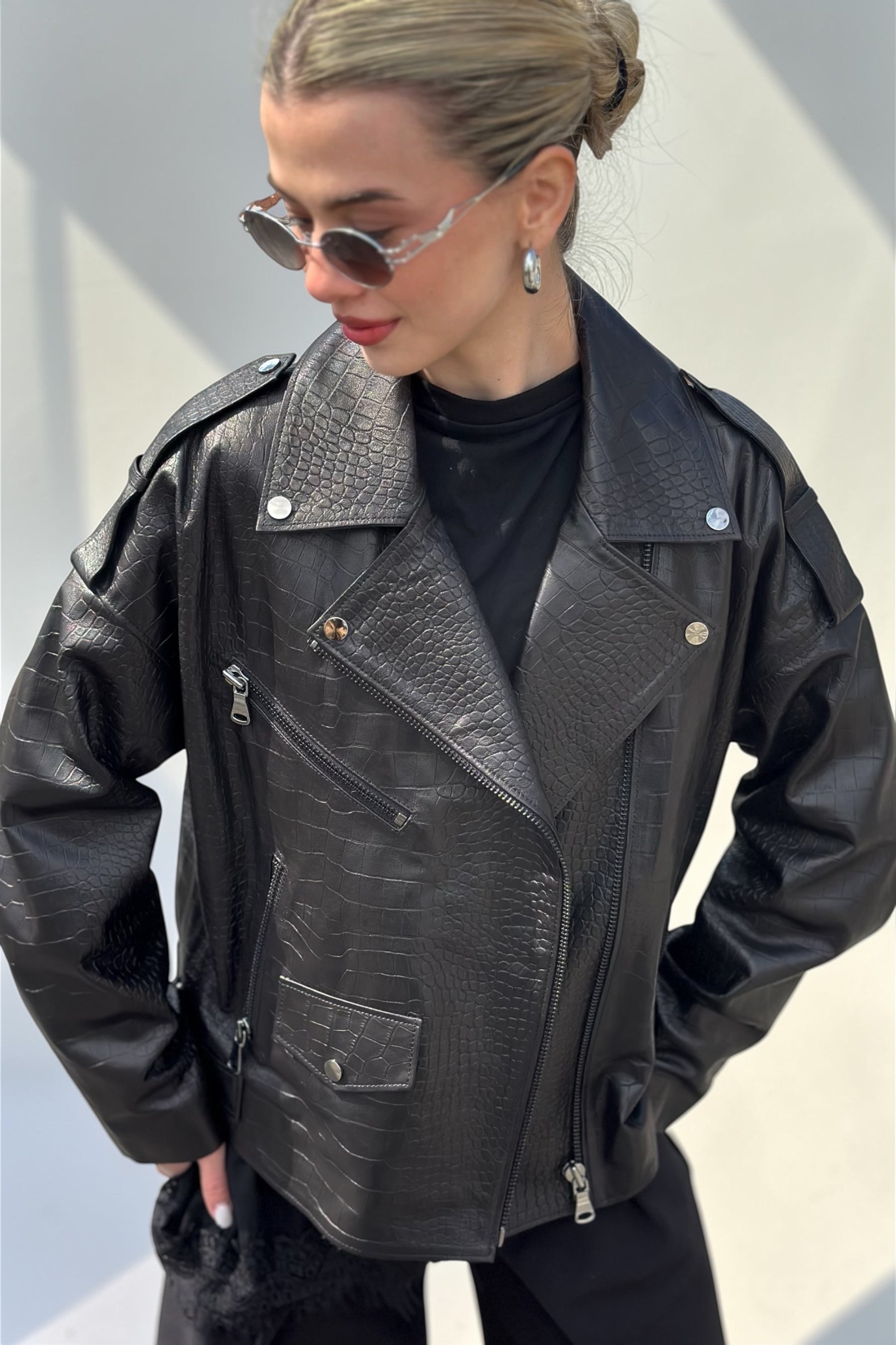 Black Crocodile Leather Jacket