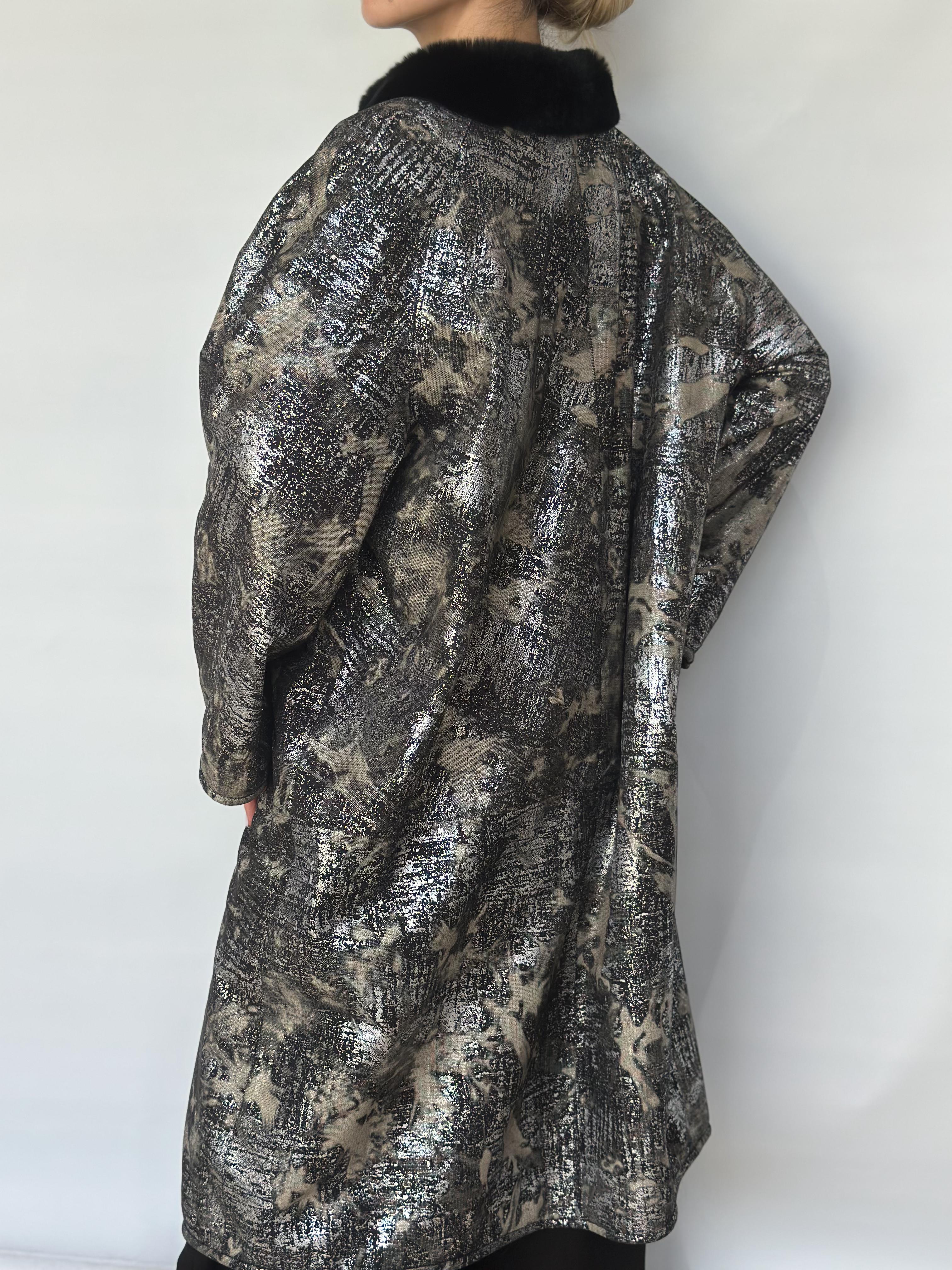 Black Grey Trimmed Rex Rabbit Coat
