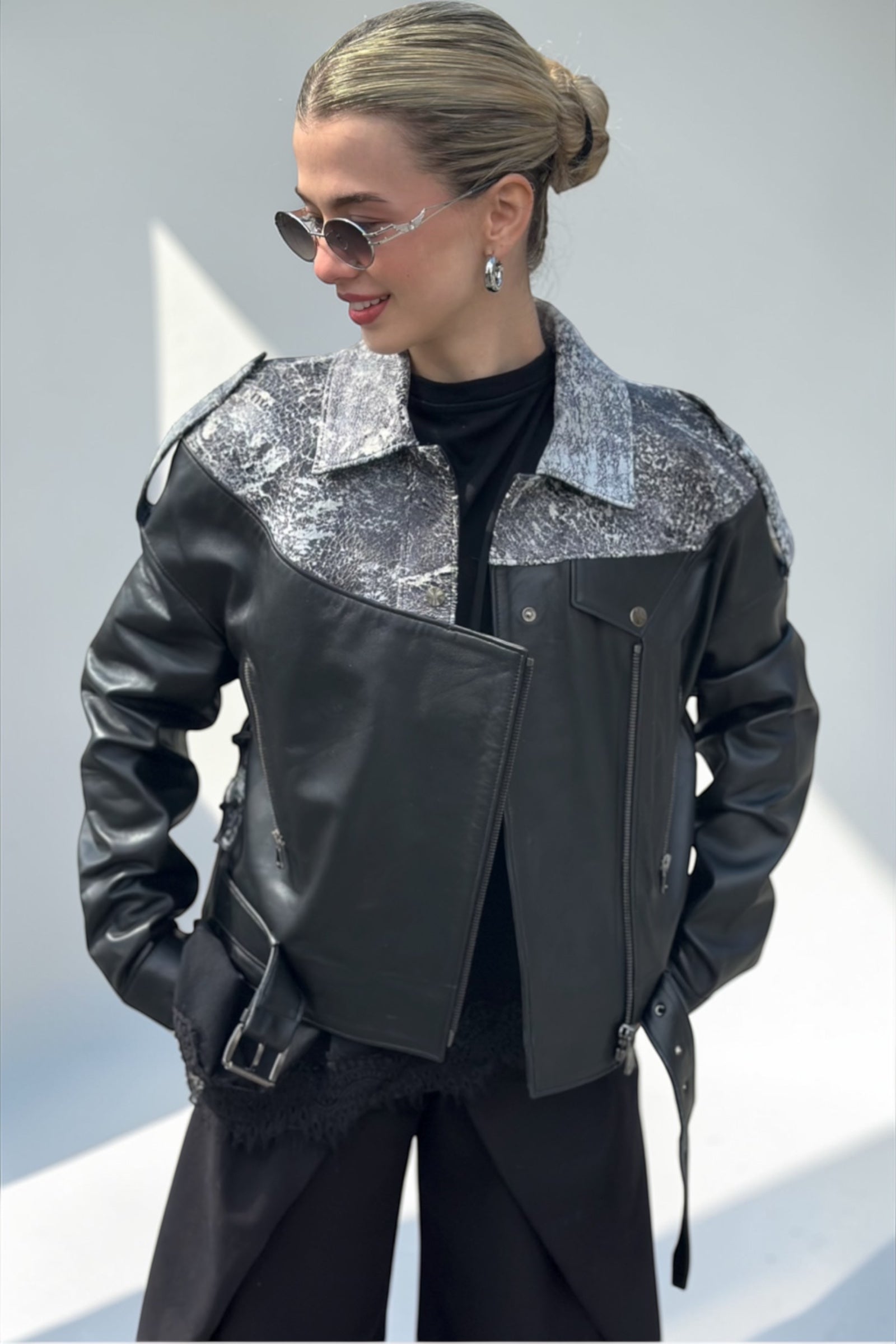 Black Leather Jacket Snakeskin Yoke