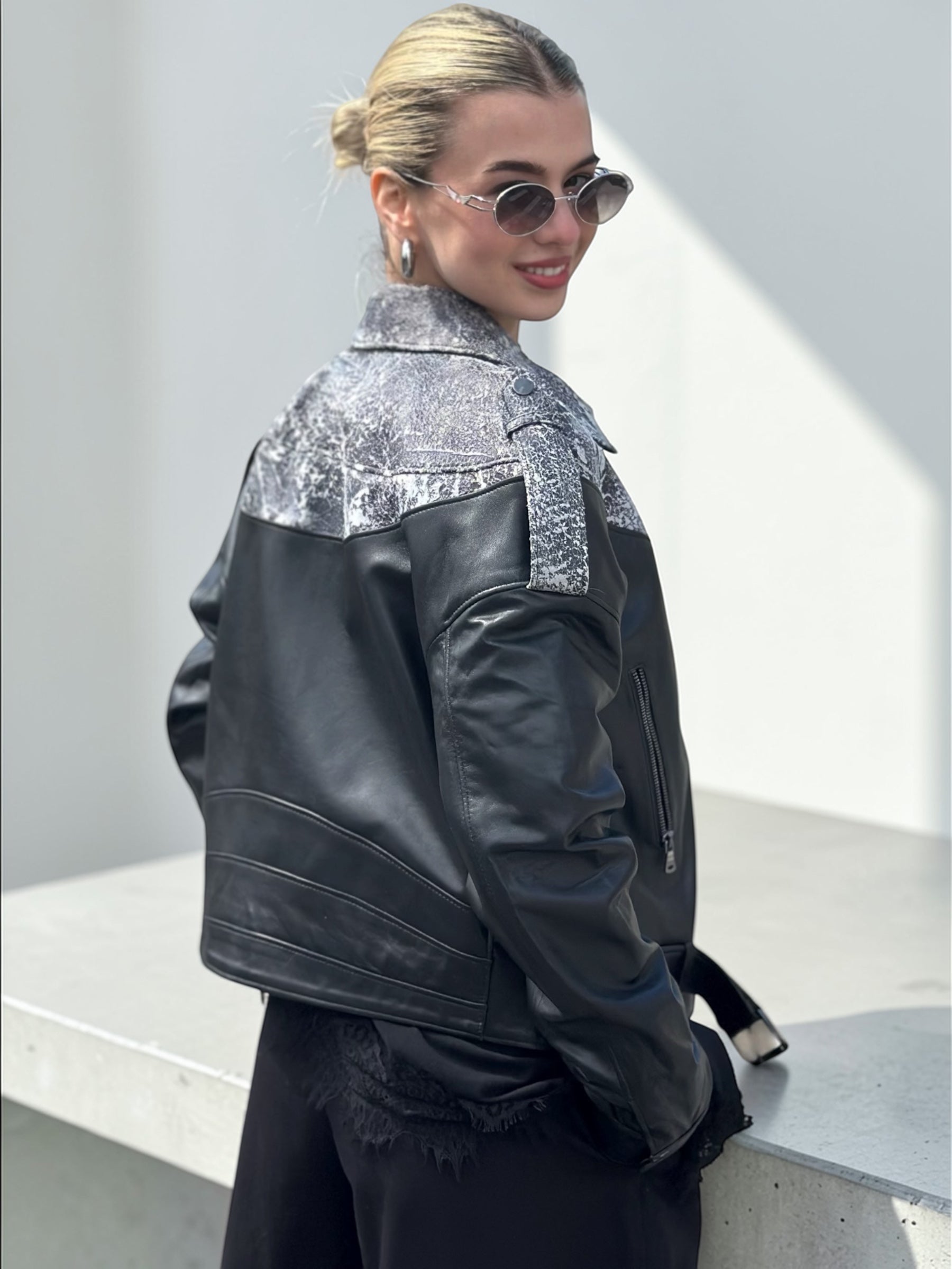 Black Leather Jacket Snakeskin Yoke