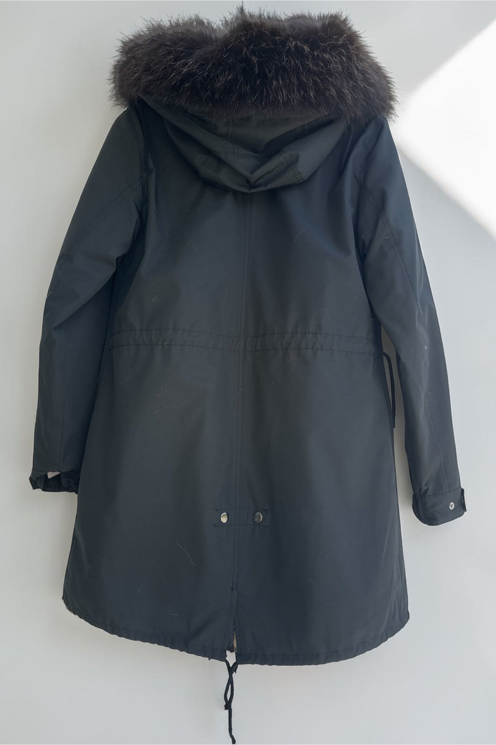 Black Parka with Fox Collar and Mink Lining