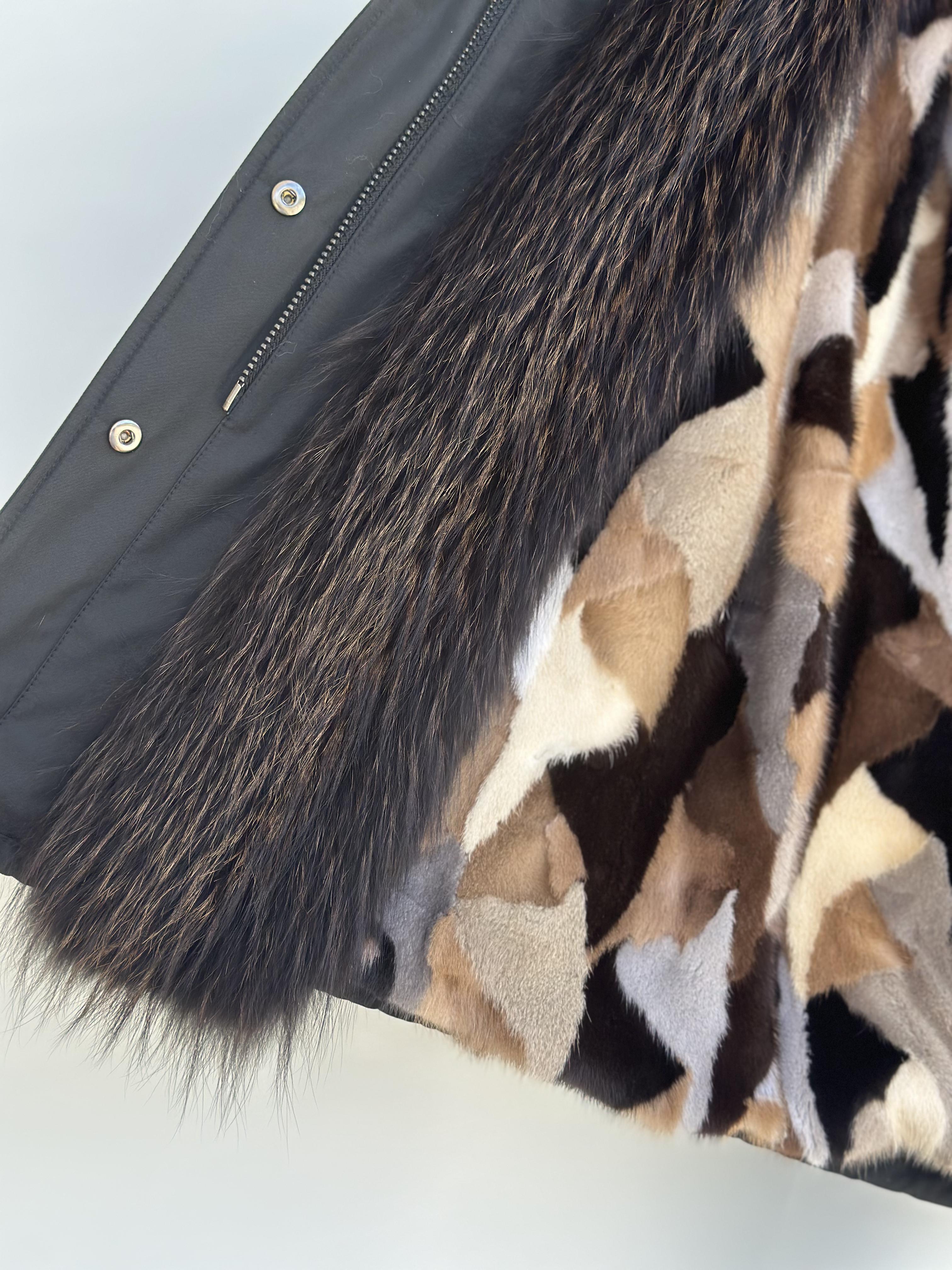 Black Parka with Fox Collar and Mink Lining