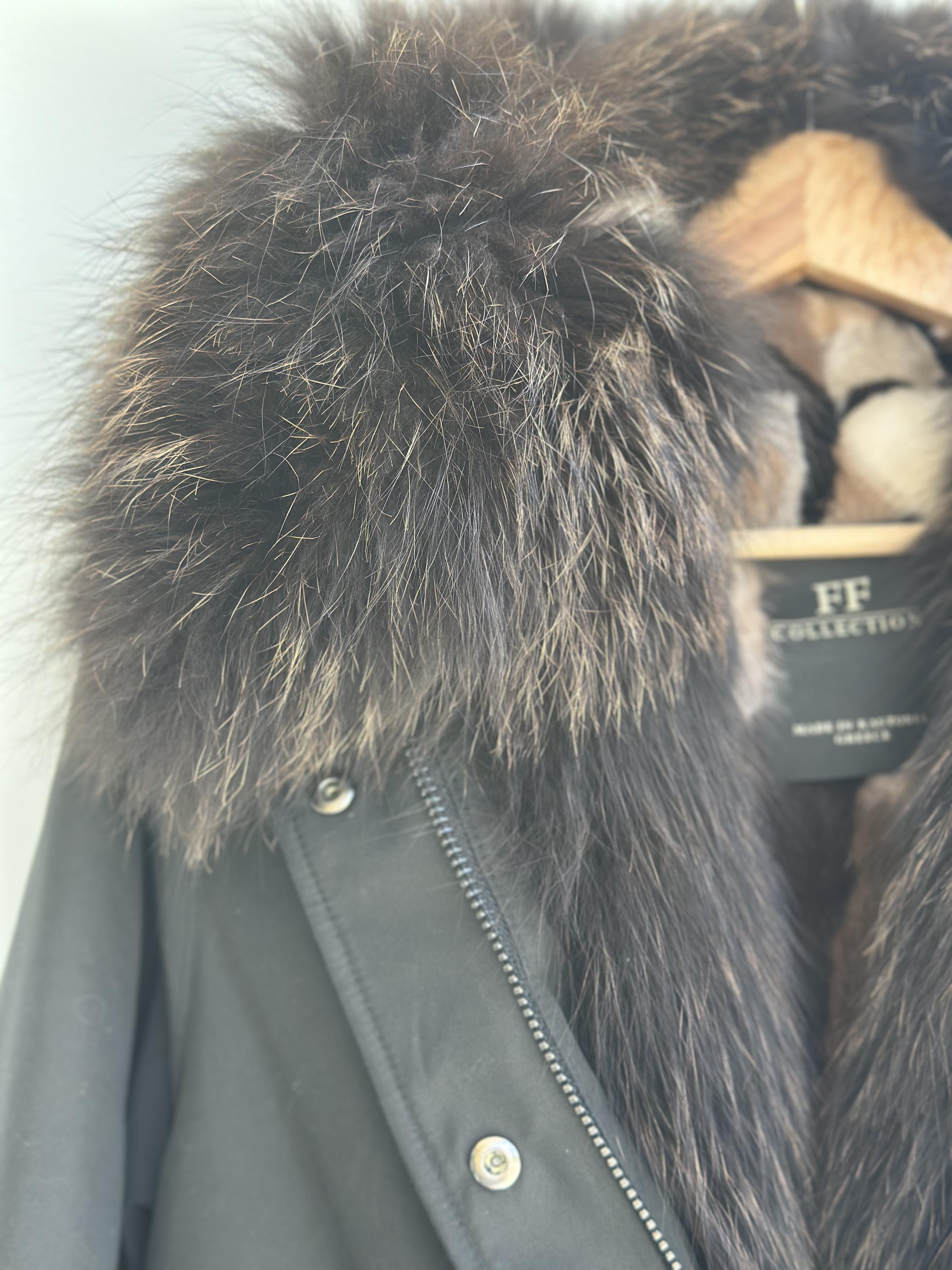 Black Parka with Fox Collar and Mink Lining