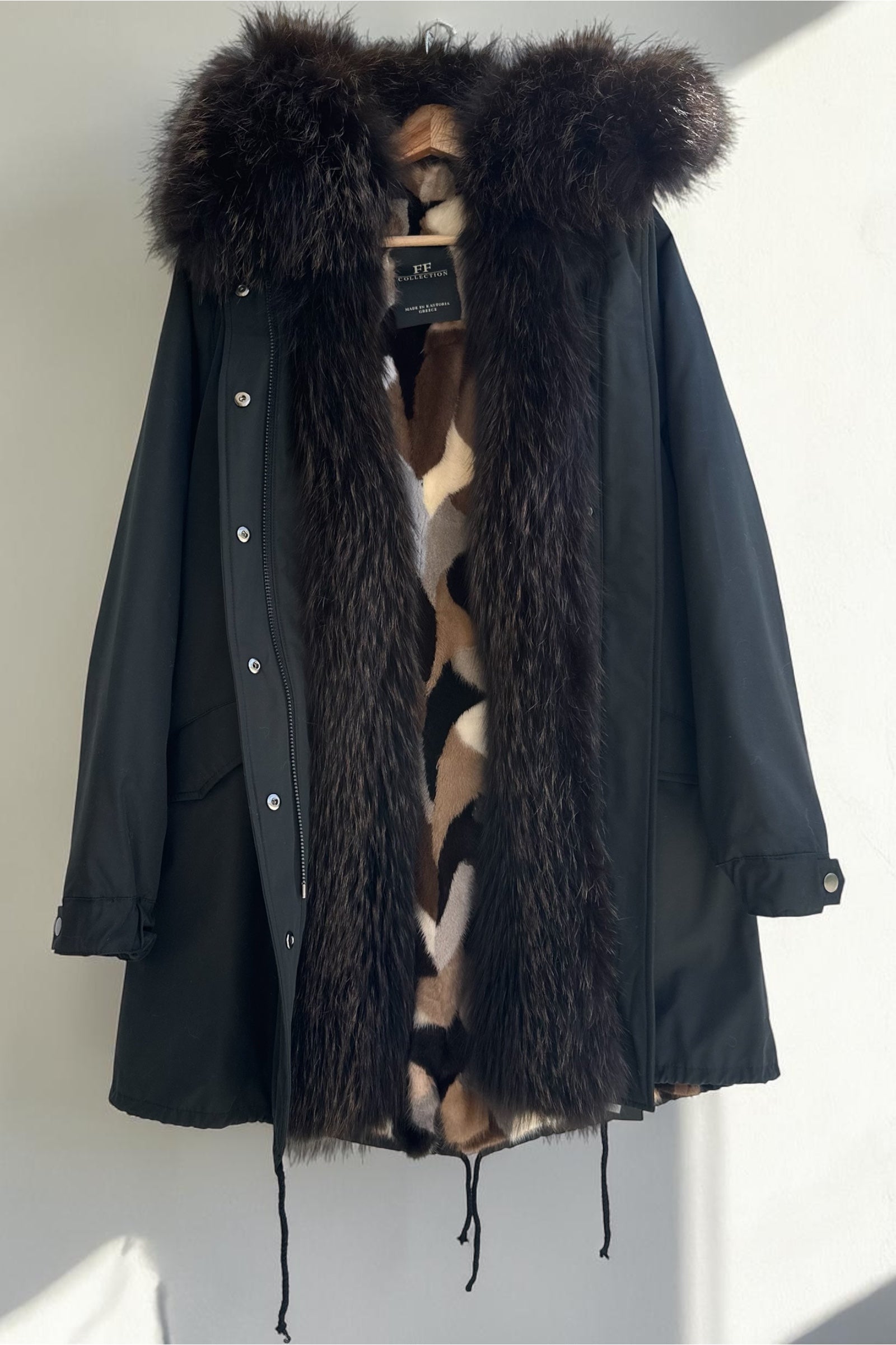 Black Parka with Fox Collar and Mink Lining