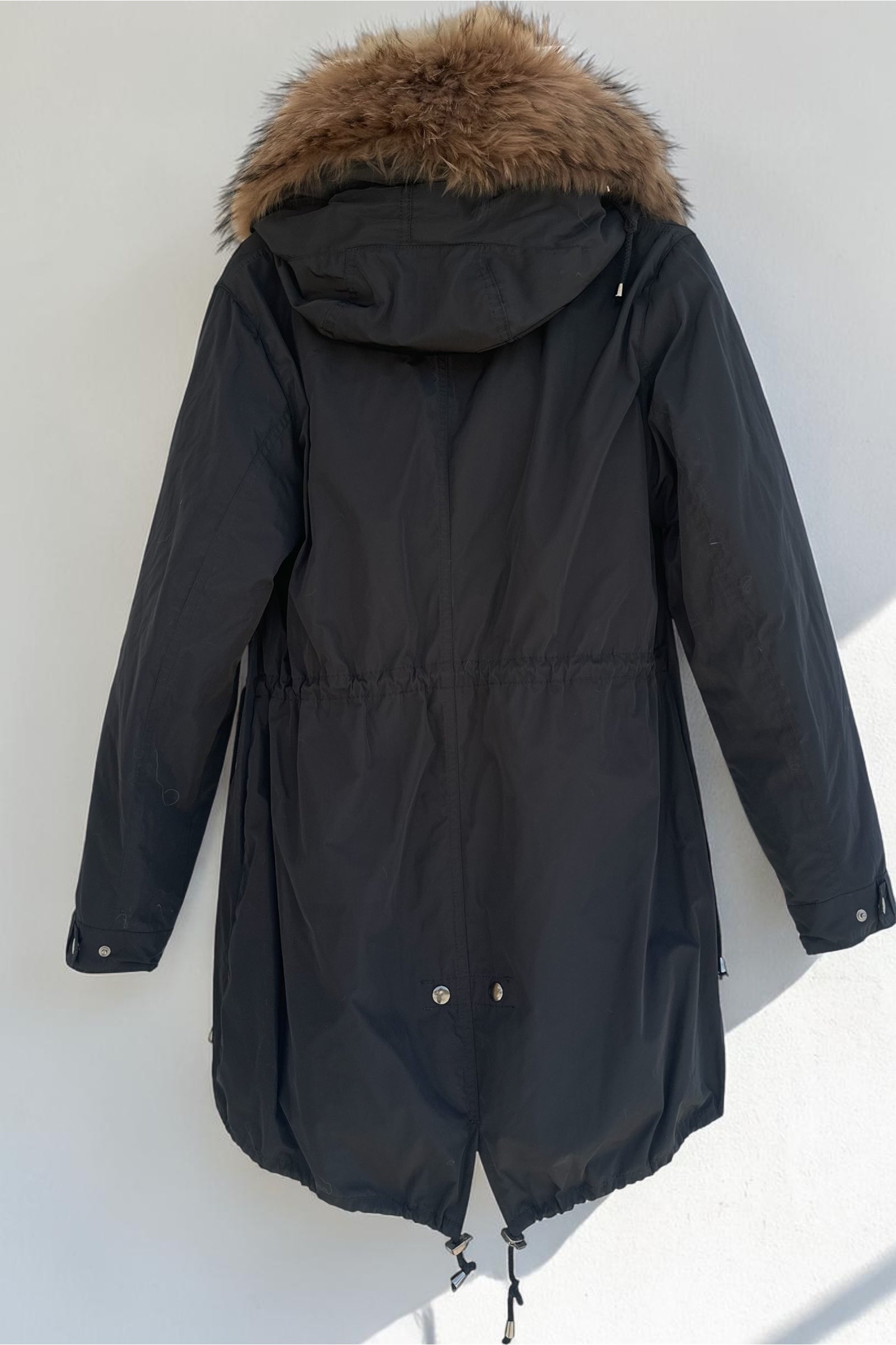Black Parka with Raccoon Collar and Mink Lining