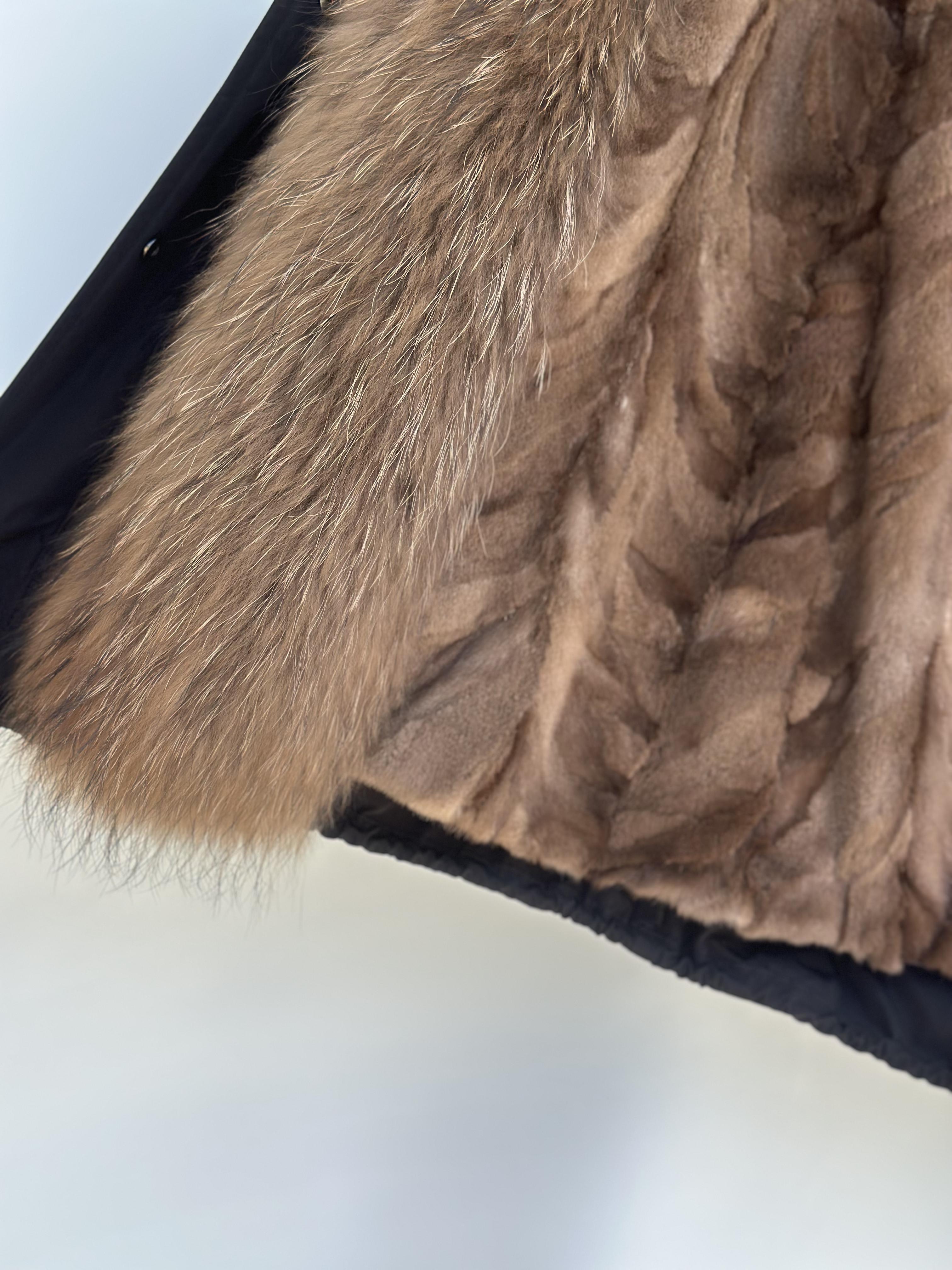 Black Parka with Raccoon Collar and Mink Lining