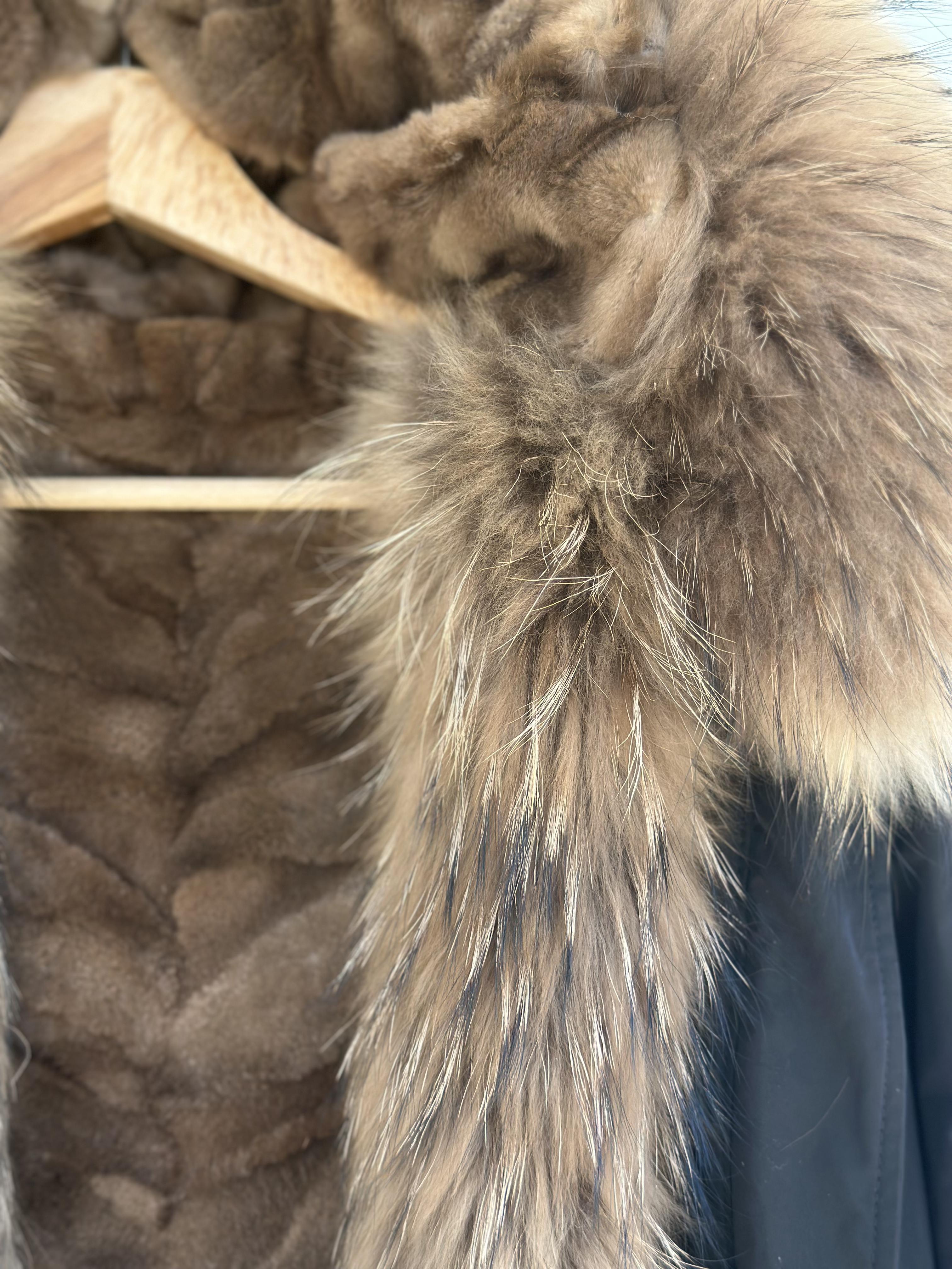 Black Parka with Raccoon Collar and Mink Lining