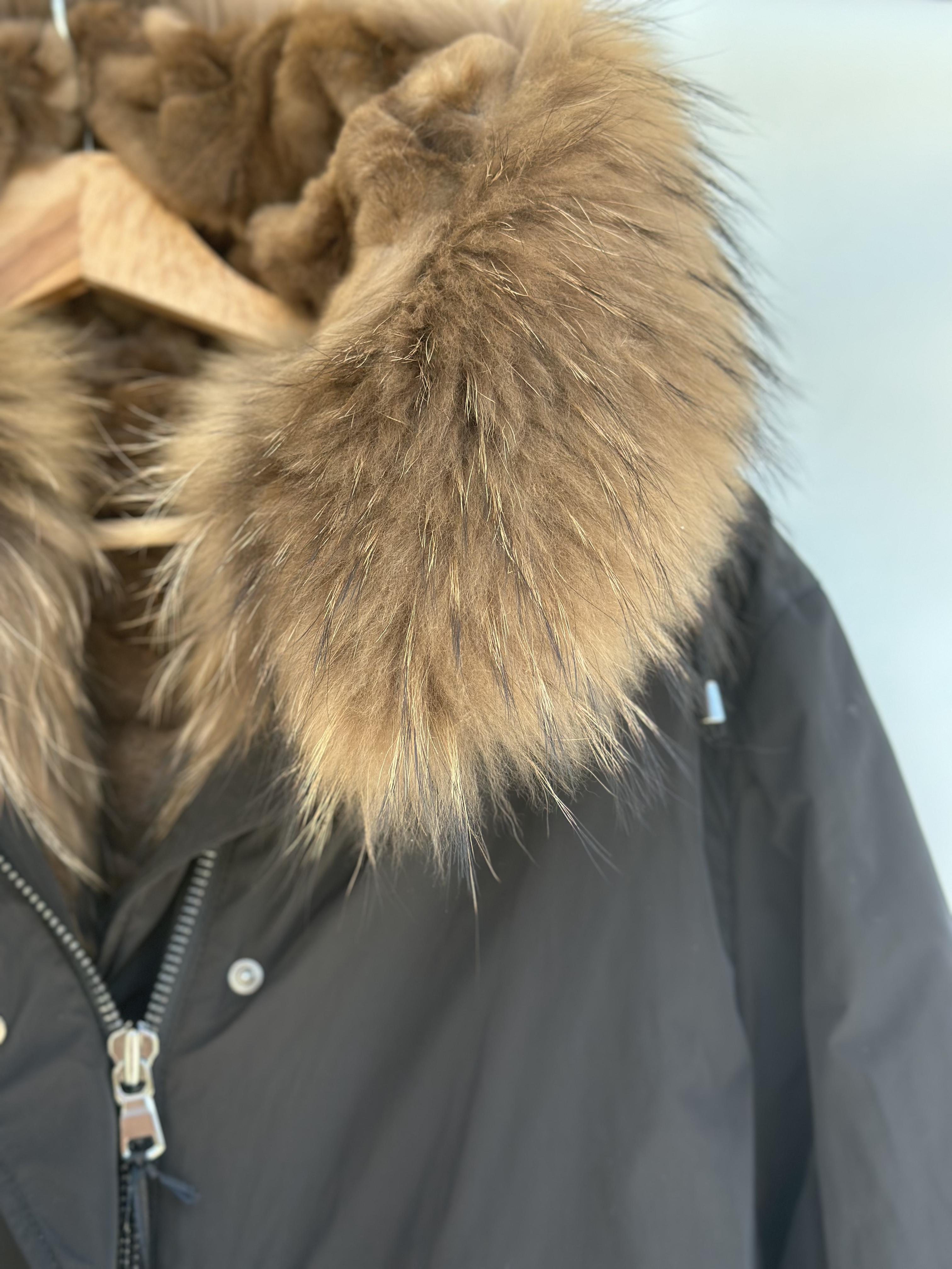 Black Parka with Raccoon Collar and Mink Lining
