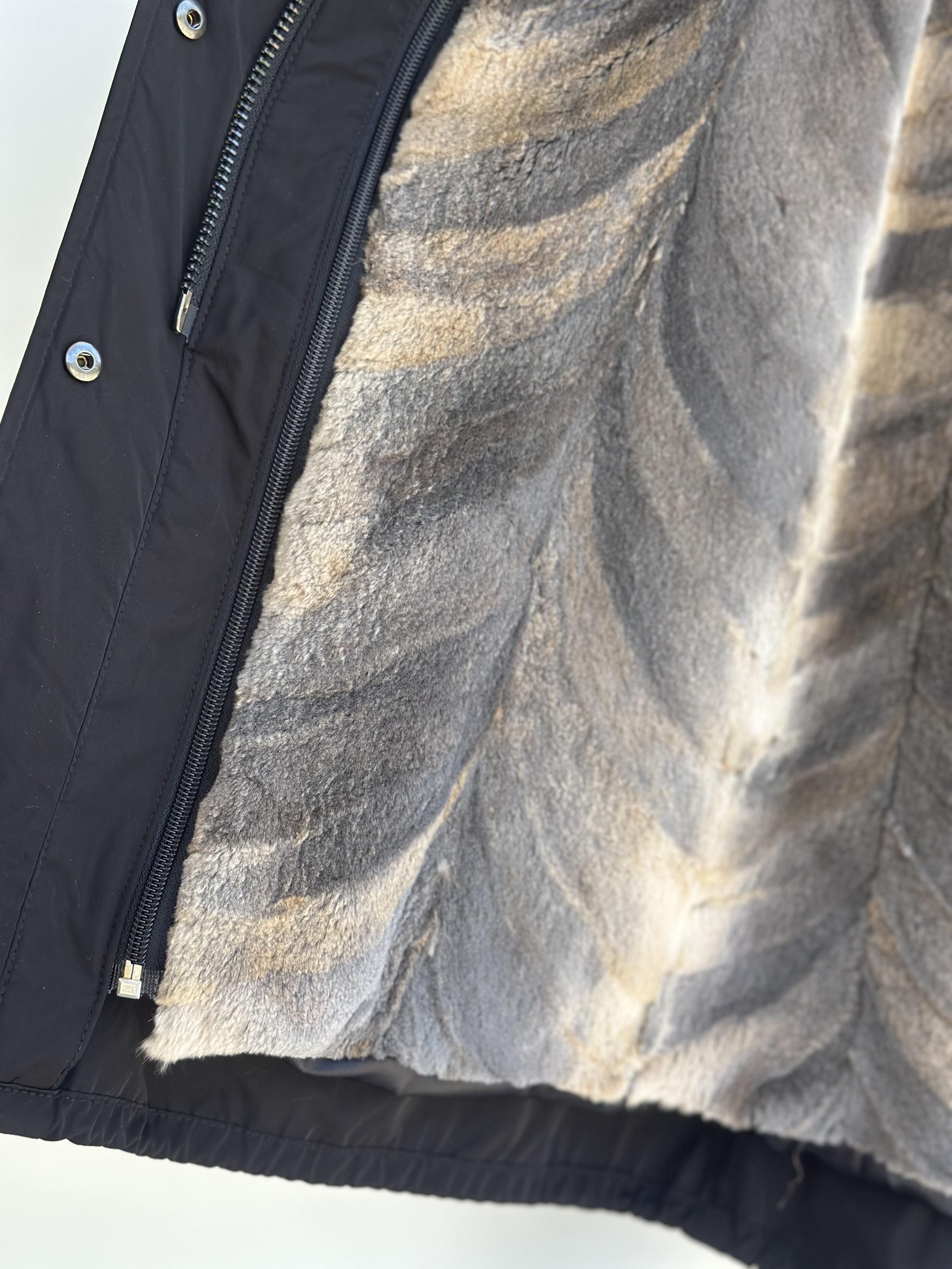 Black Parka with Raccoon Collar and Rex Lining