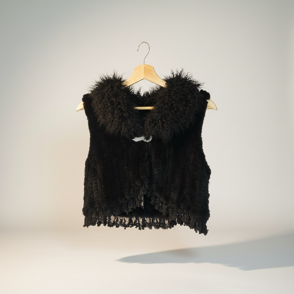 Black Rex Rabbit and Mongolian Fur Vest
