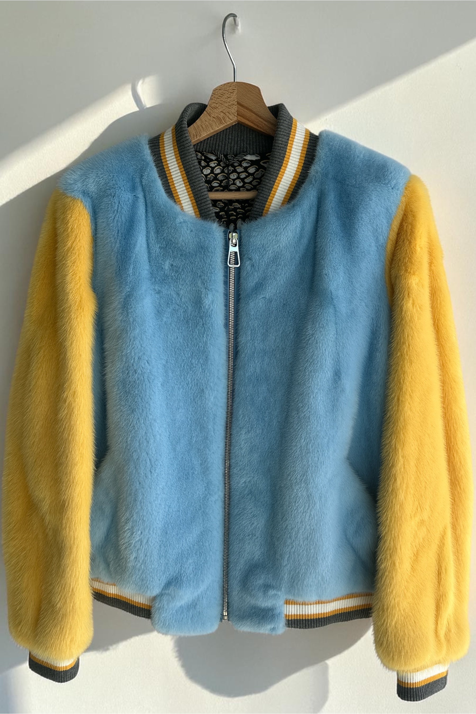 Blue And Yellow Mink Varsity Jacket