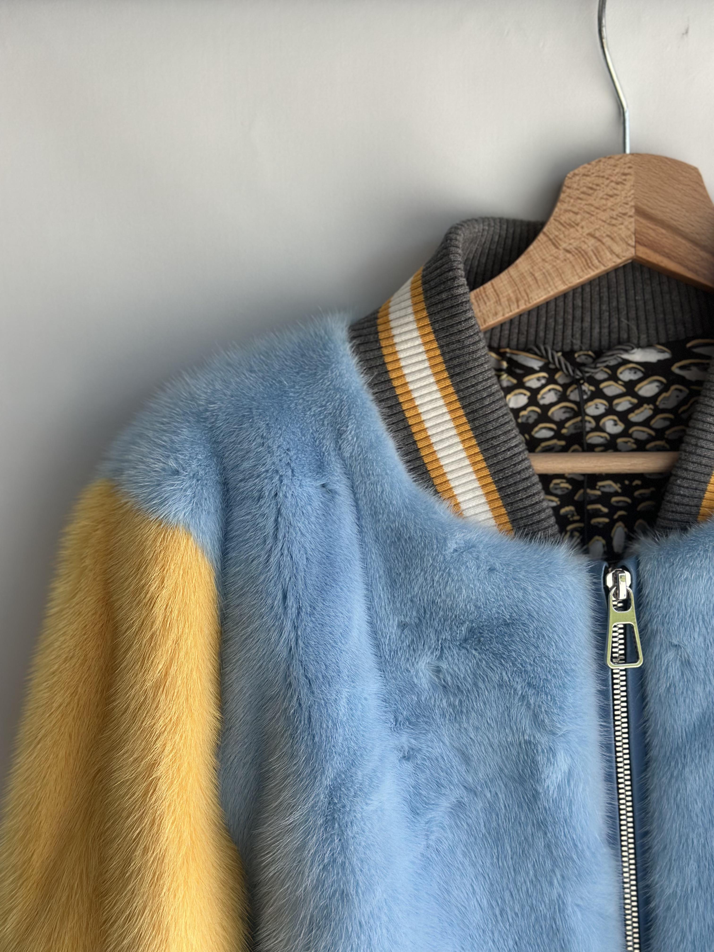 Blue And Yellow Mink Varsity Jacket