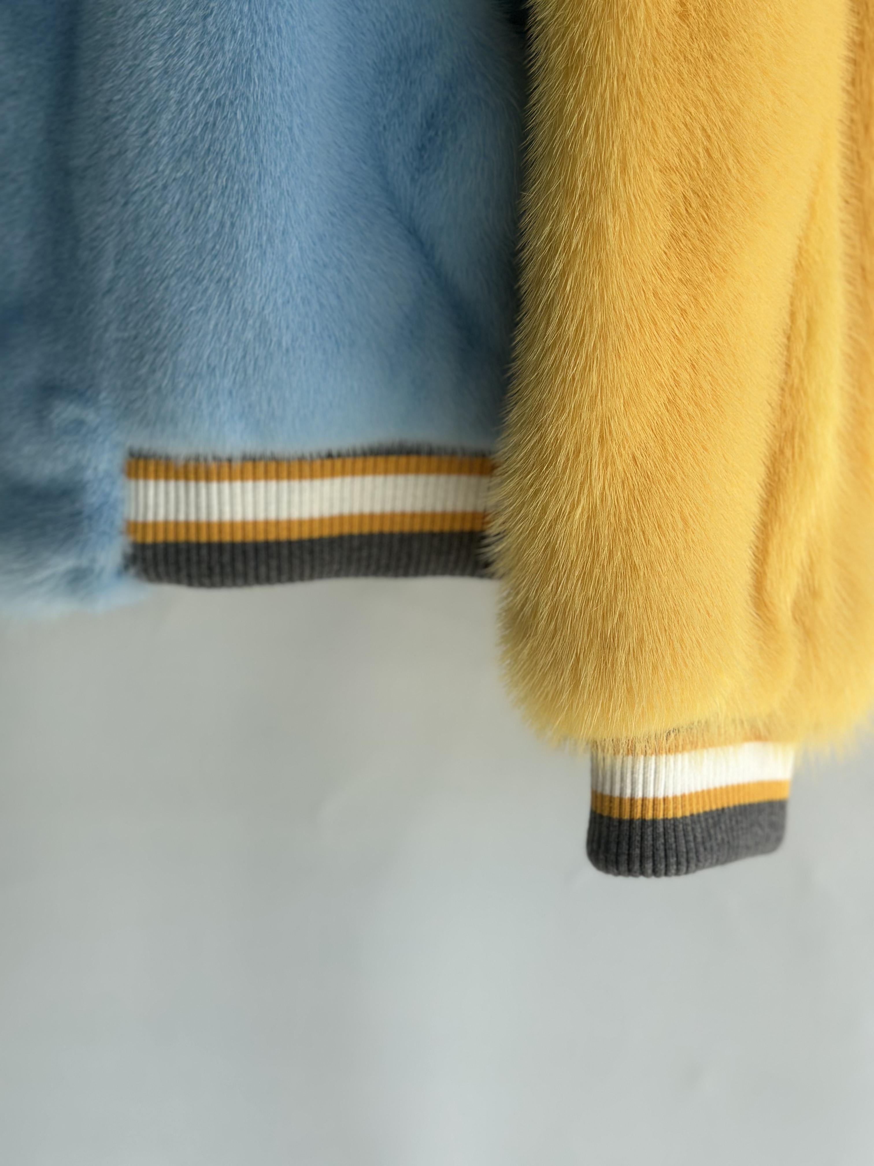 Blue And Yellow Mink Varsity Jacket