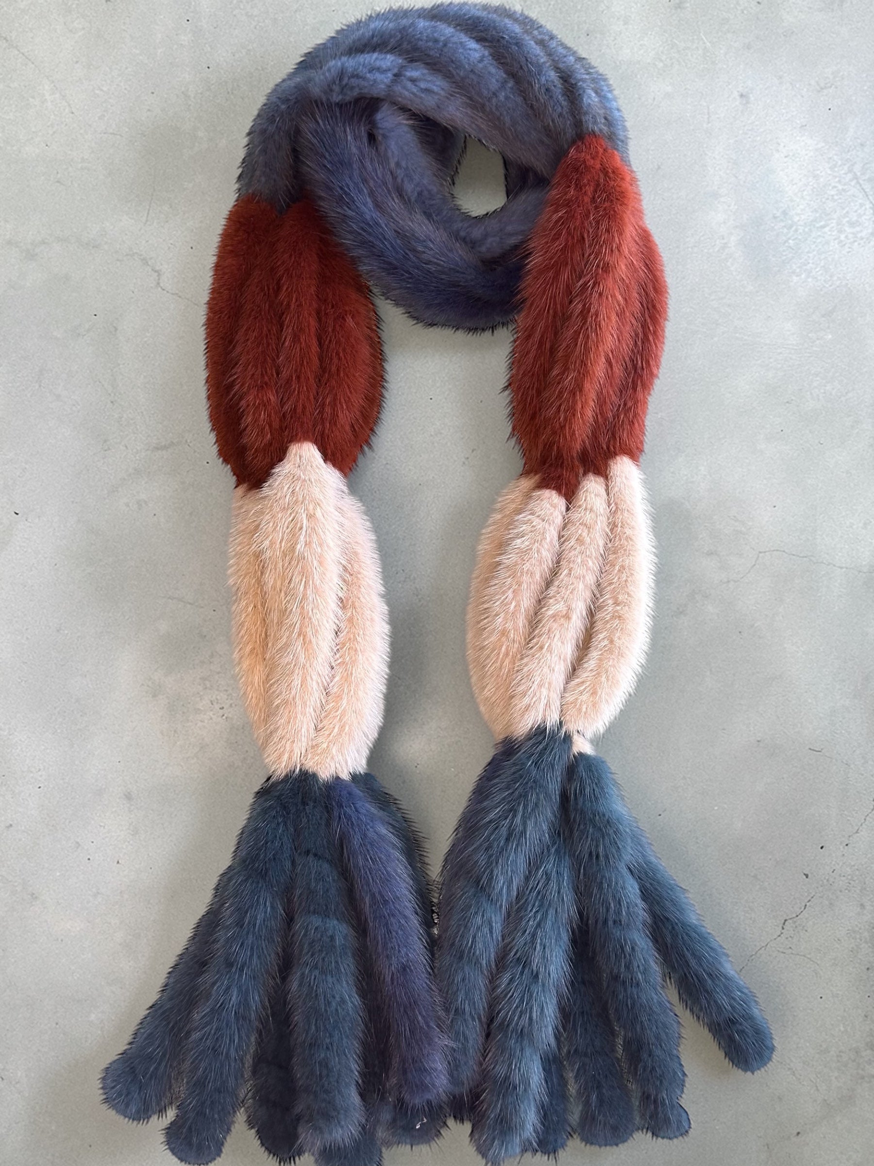 Blue Brown and Beige Mink Scarf