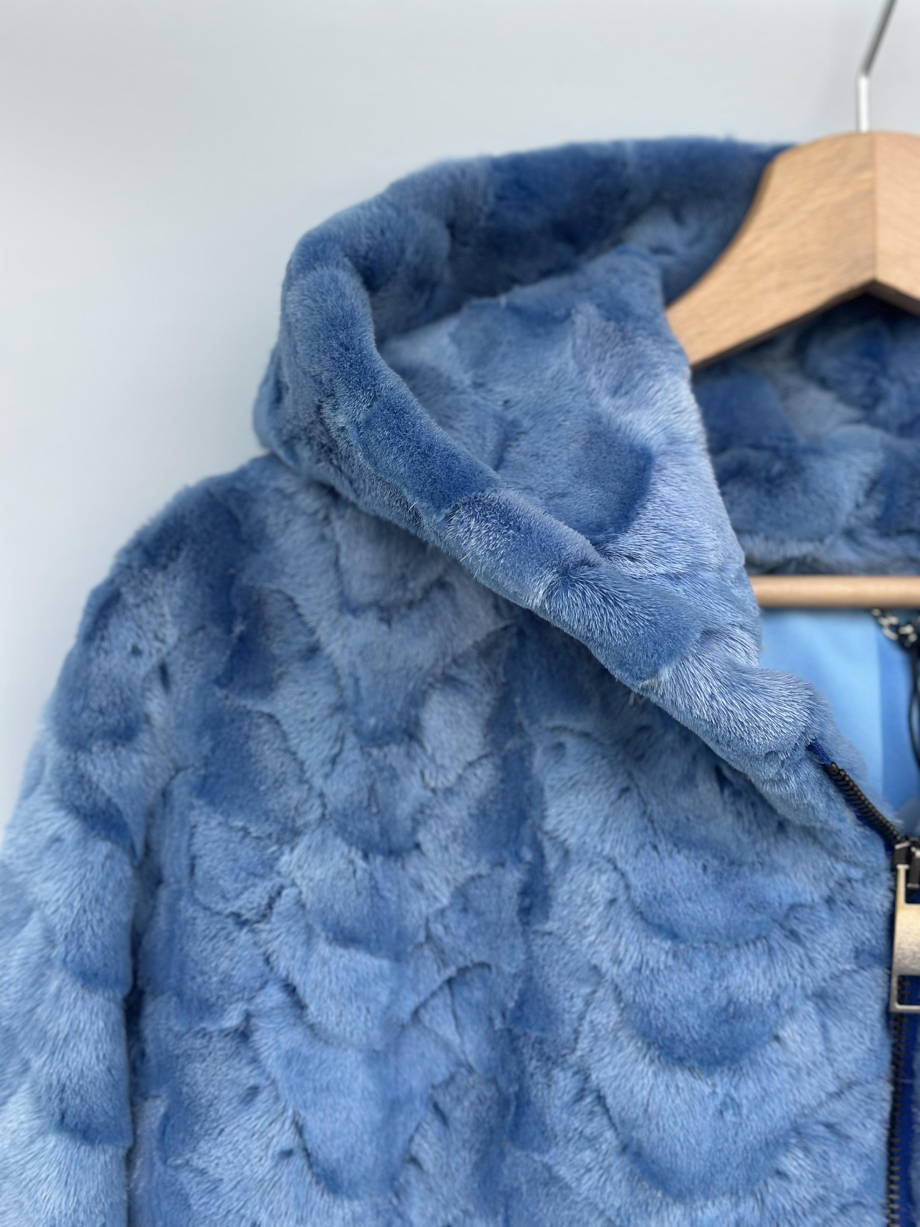 Blue Mink Pieces Short Jacket With Hood