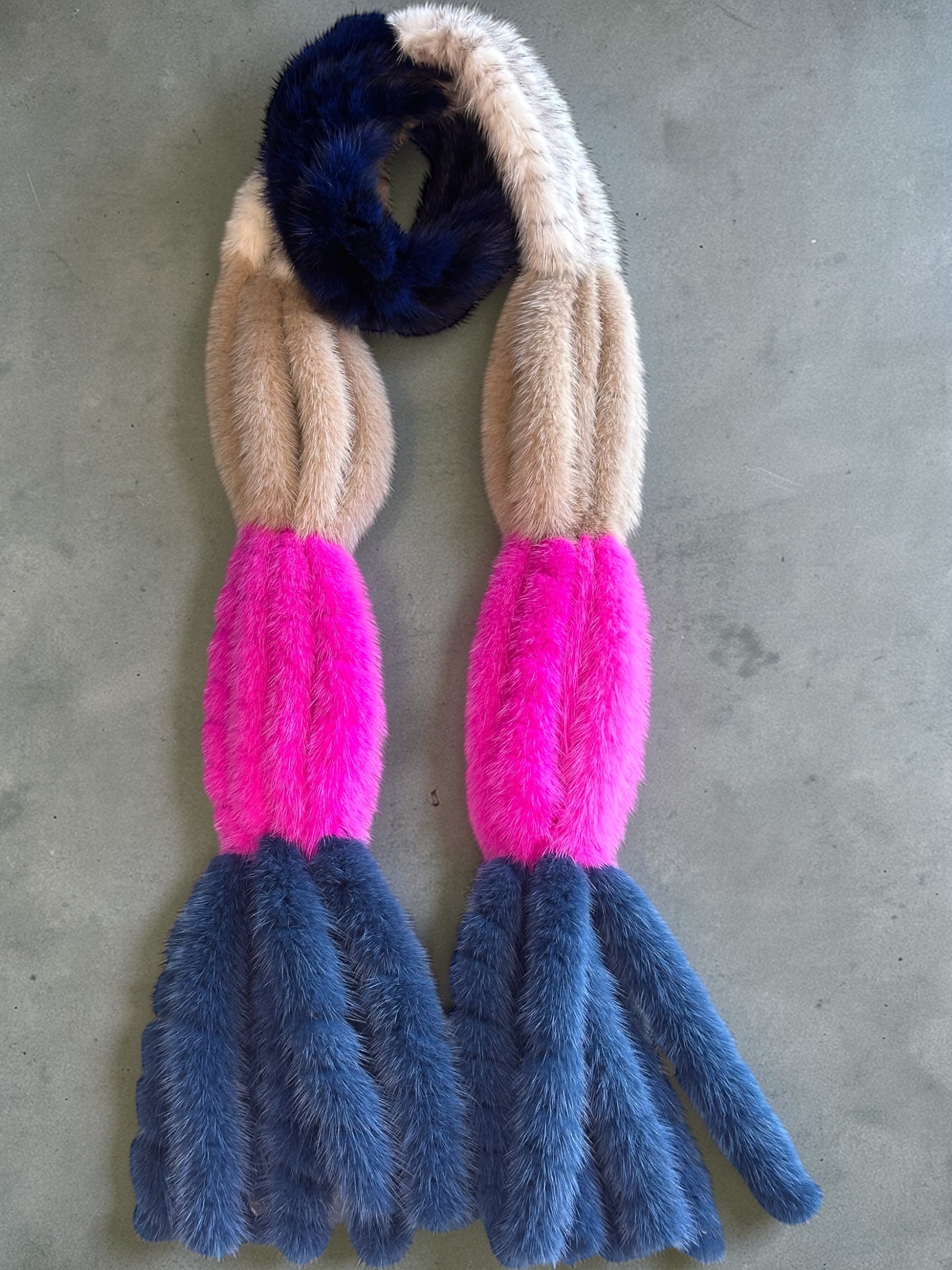 Blue Pink and Natural Mink Scarf