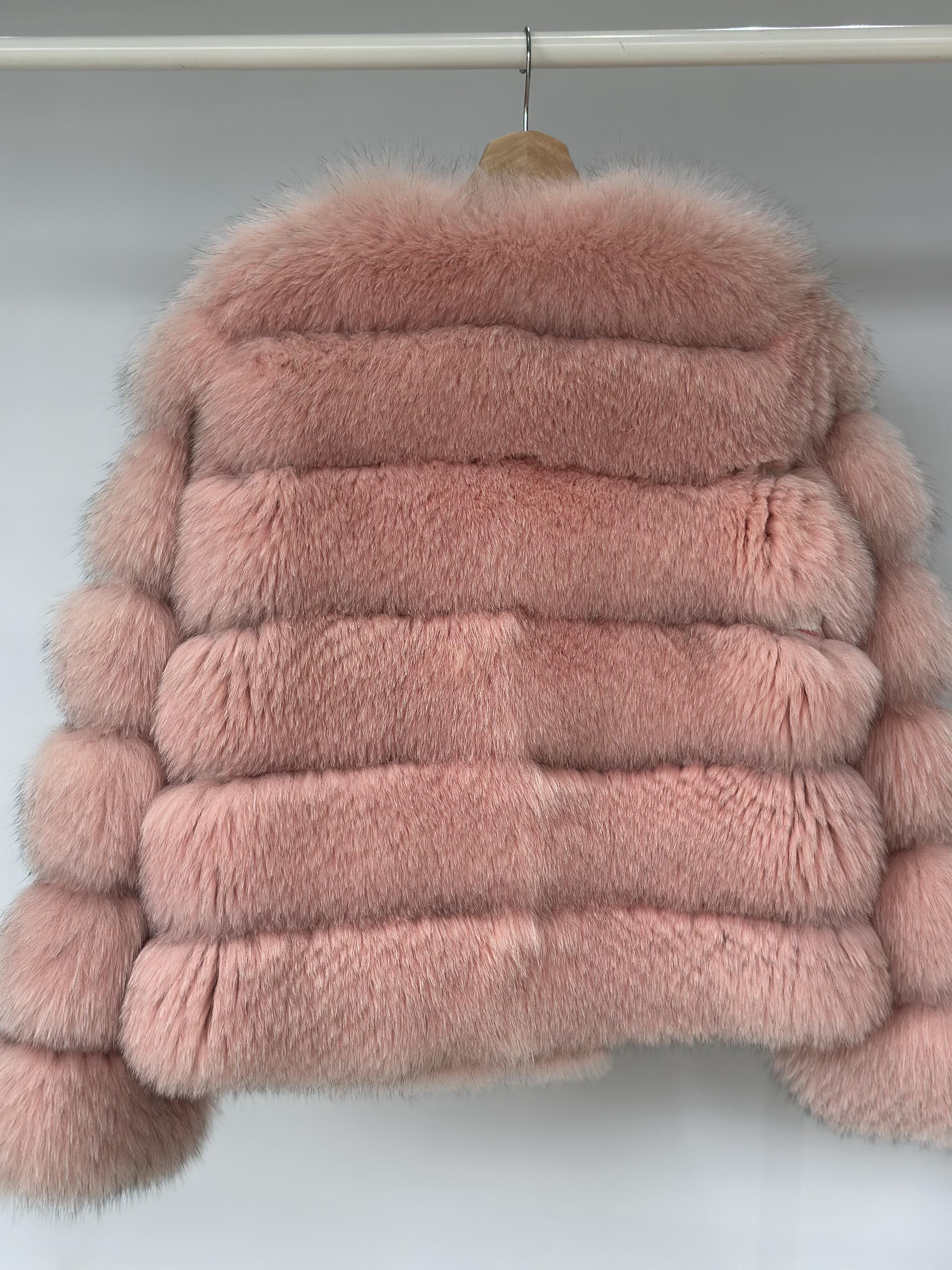 Blush Pink Fox Fur Horizontal Stripe Jacket