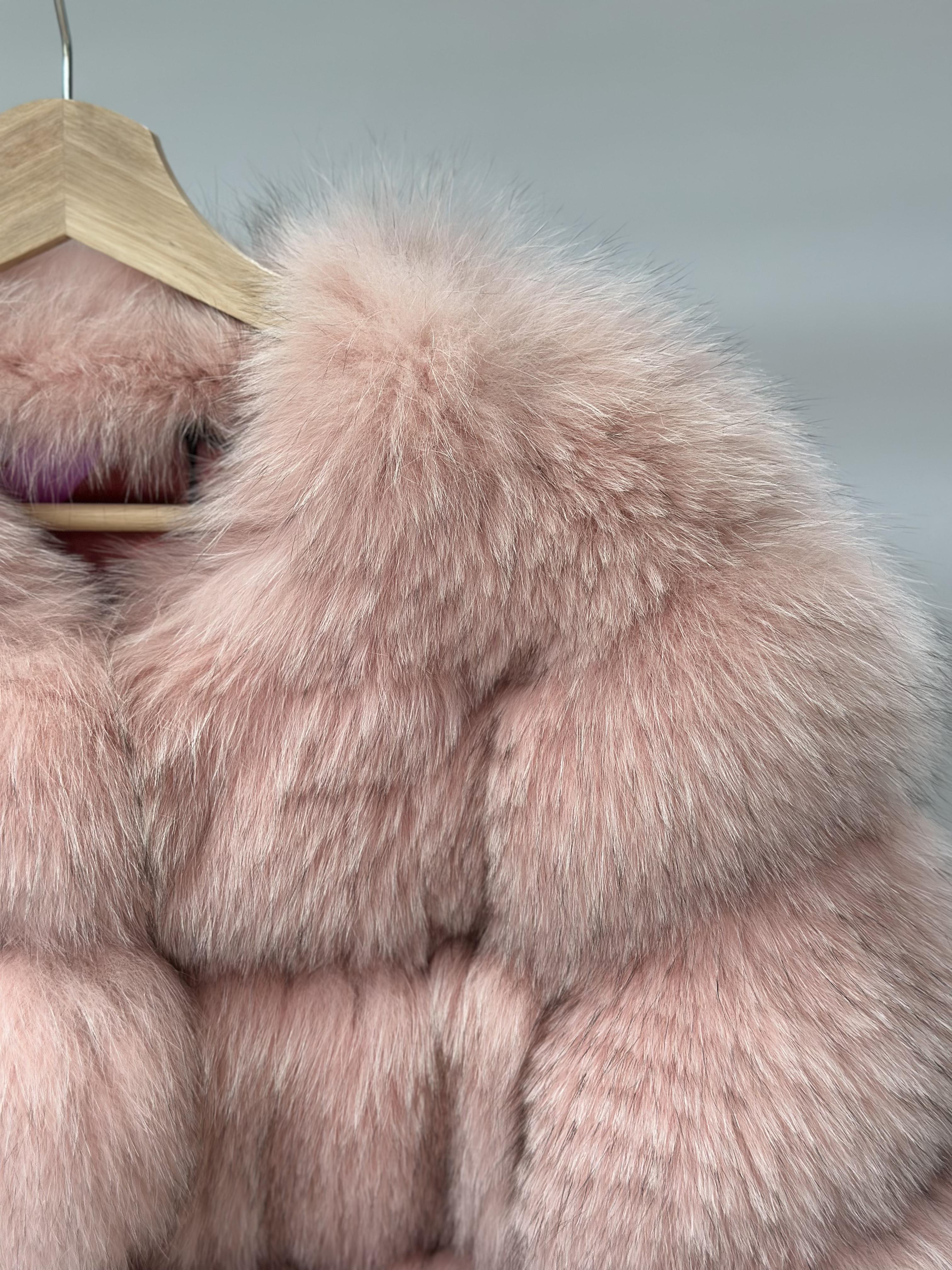 Blush Pink Fox Fur Horizontal Stripe Jacket