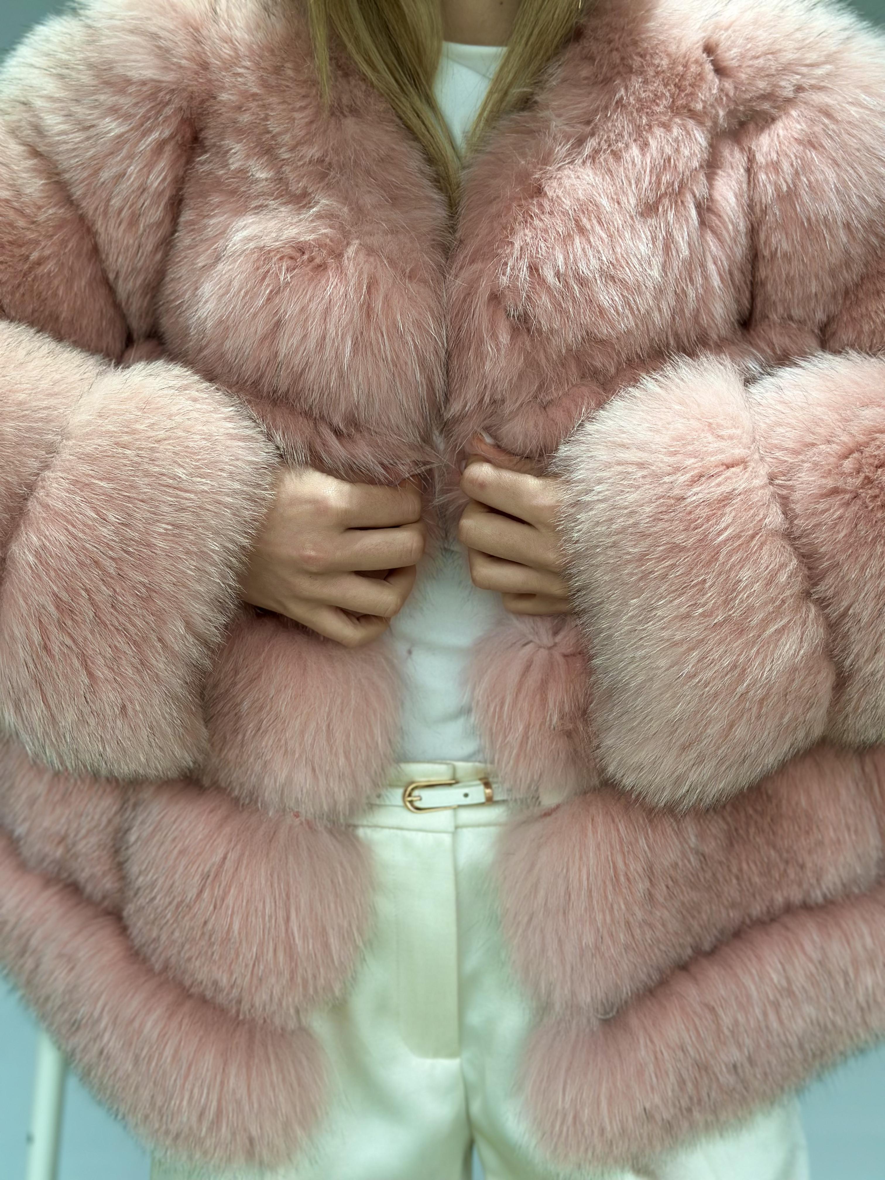 Blush Pink Fox Fur Horizontal Stripe Jacket